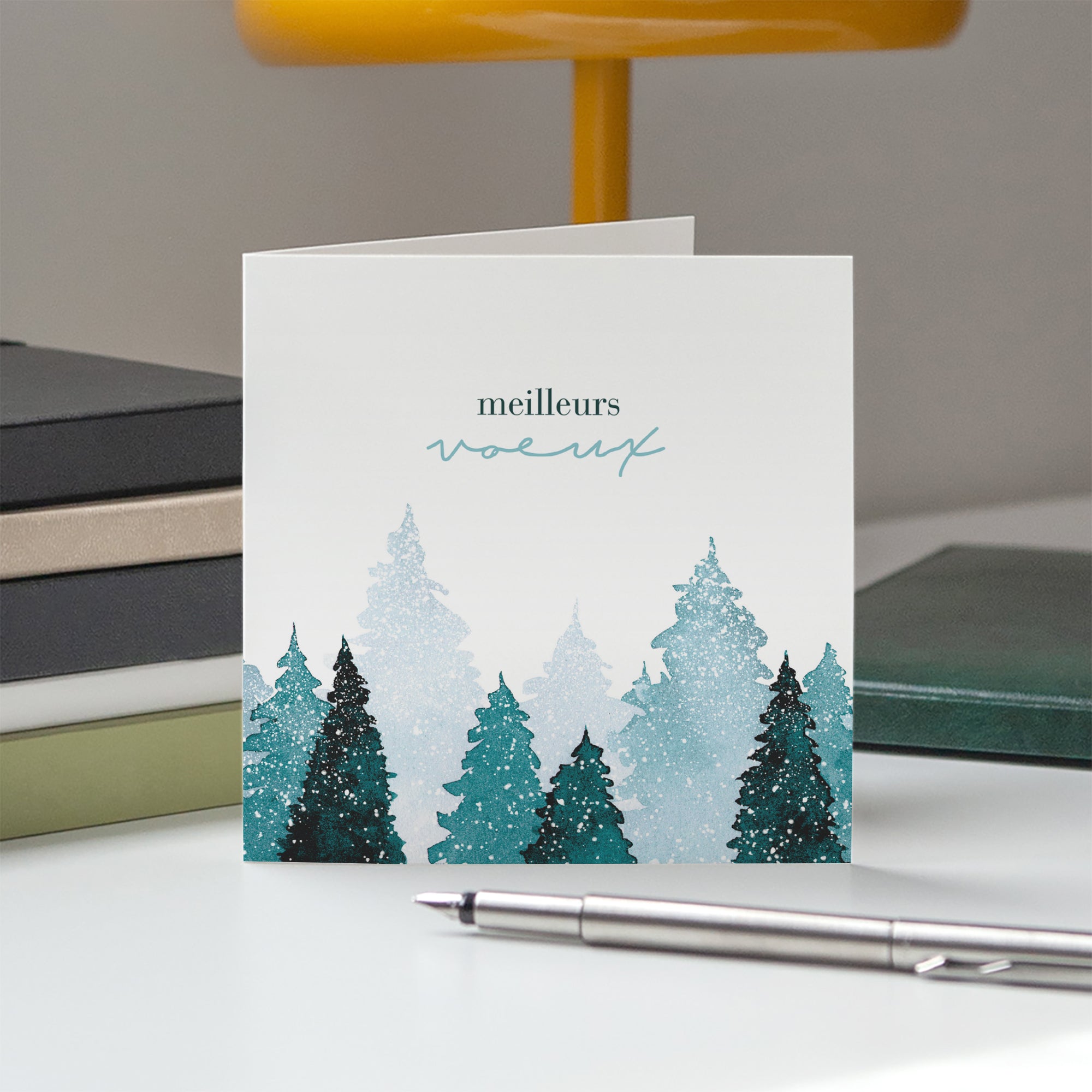 Aquarelle Sapins bleus | Vœux professionnels • Carte de voeux photo N° 5