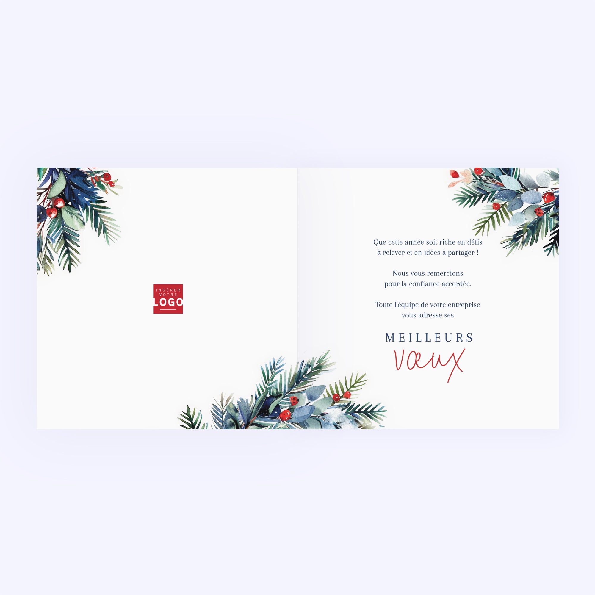Couronne de Noël bleue | Vœux professionnels • Carte de voeux photo N° 2