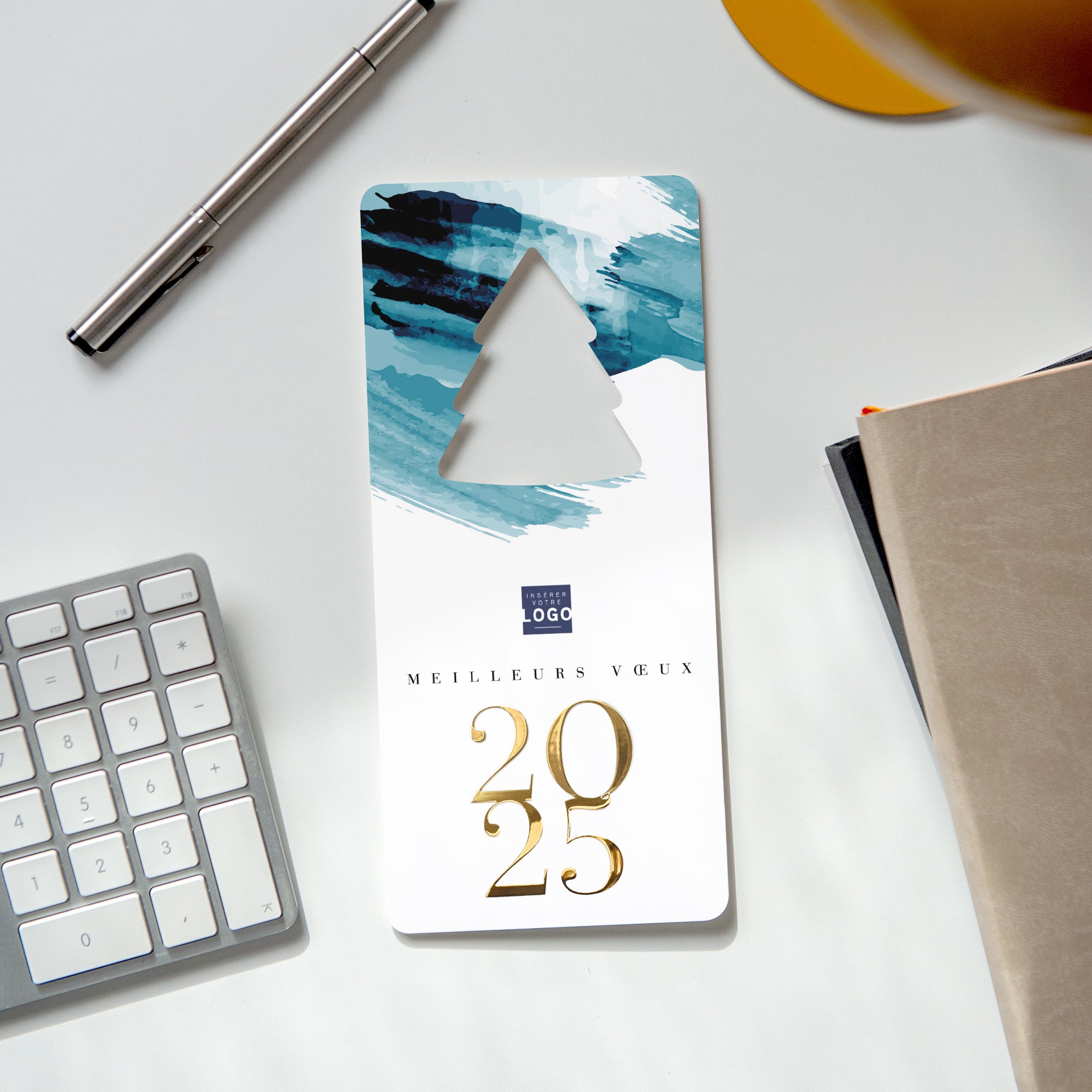 Blue Sky | Vœux professionnels • Carte de voeux dorure • Vertical sapin photo N° 4