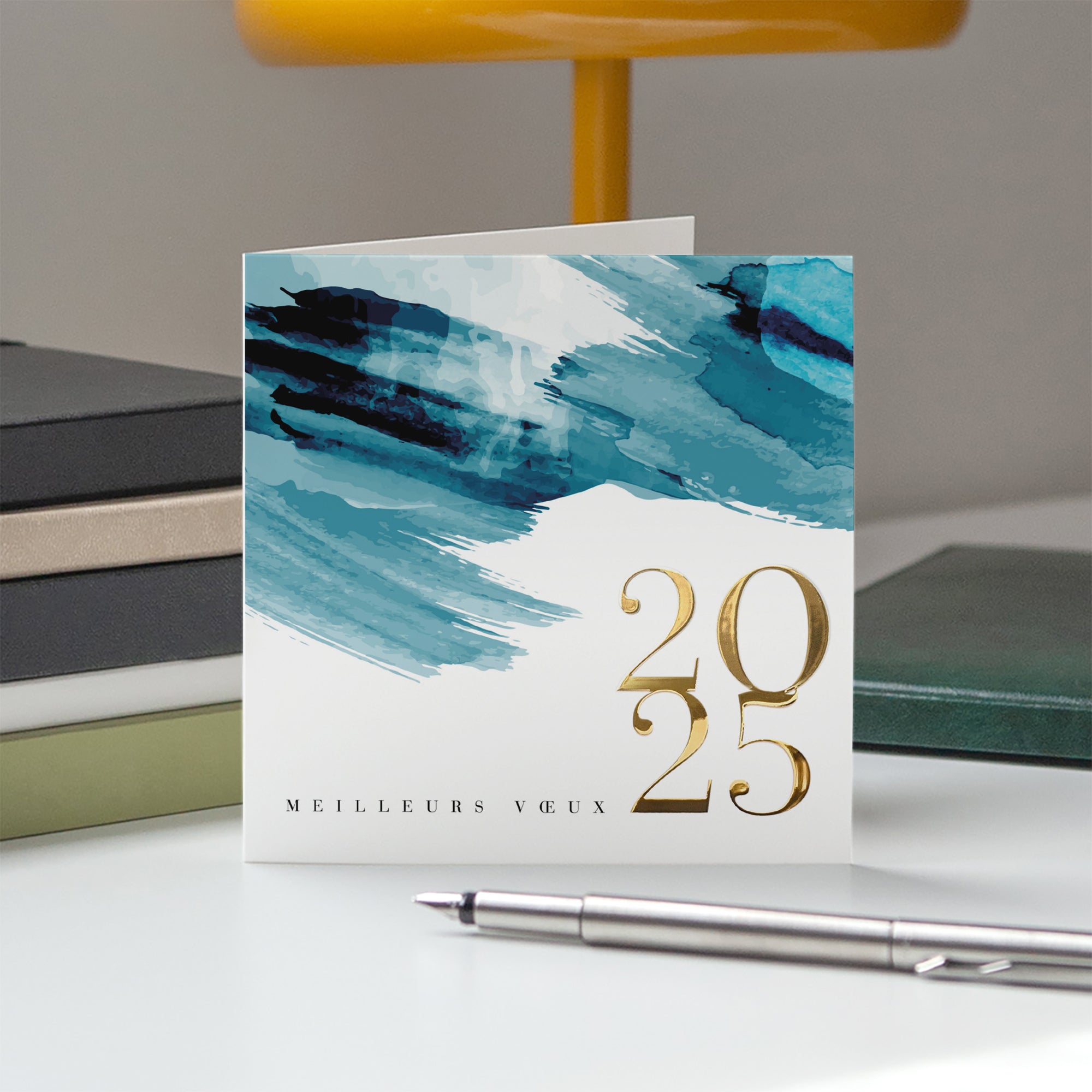 Blue Sky | Vœux professionnels • Carte de voeux dorure • Carré double photo N° 5