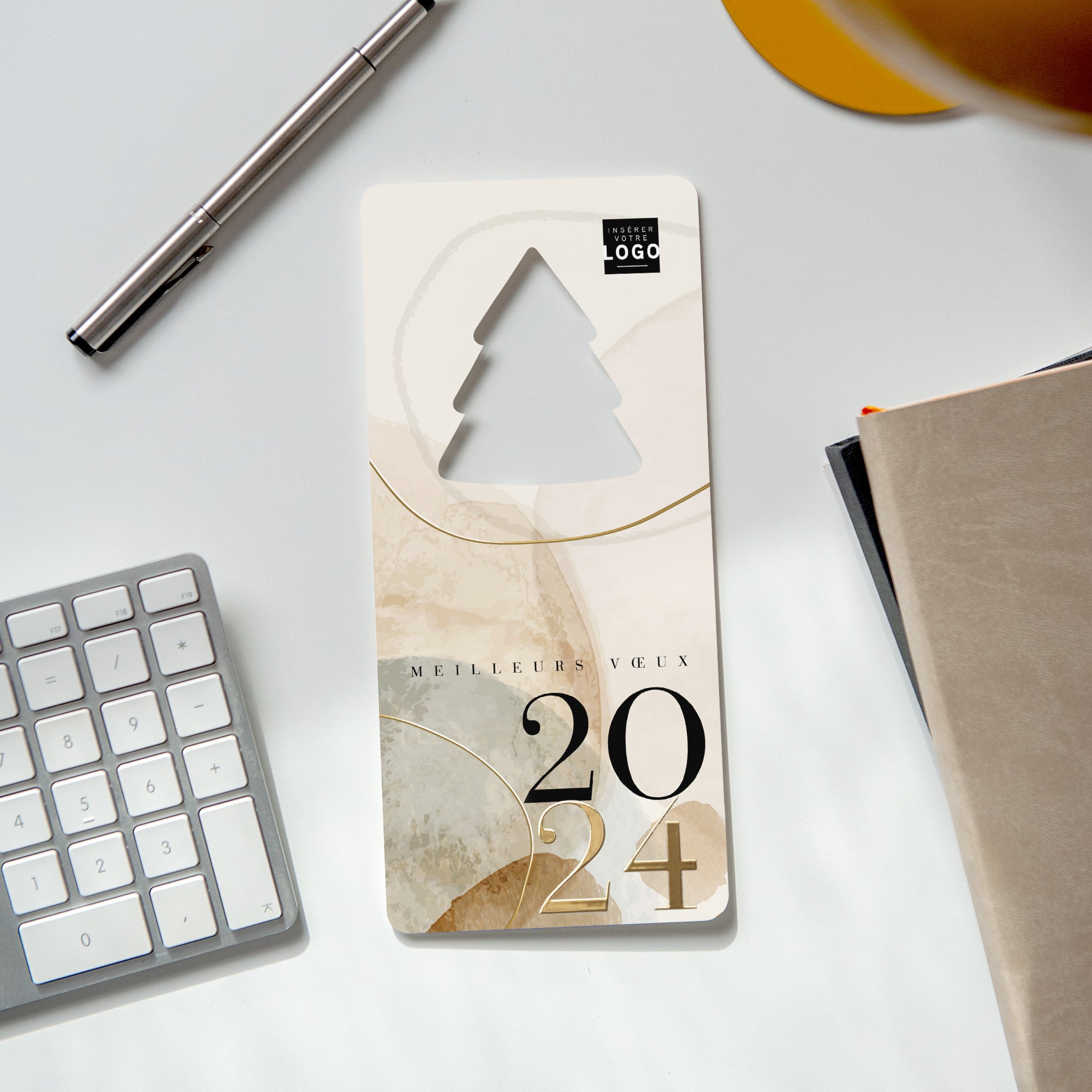 Galets précieux | Vœux professionnels • Carte de voeux dorure • Vertical sapin photo N° 4