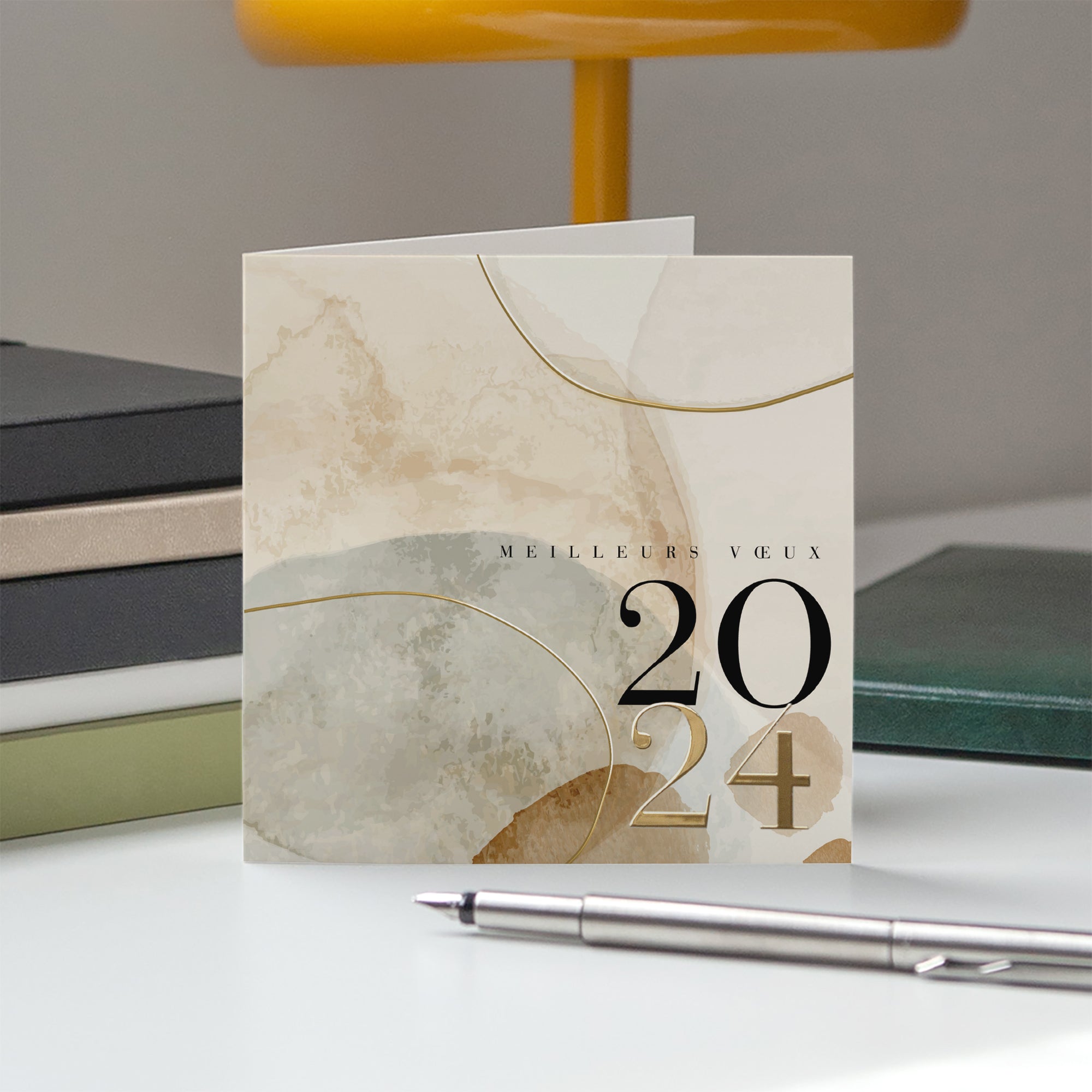 Galets précieux | Vœux professionnels • Carte de voeux dorure • Carré double photo N° 5