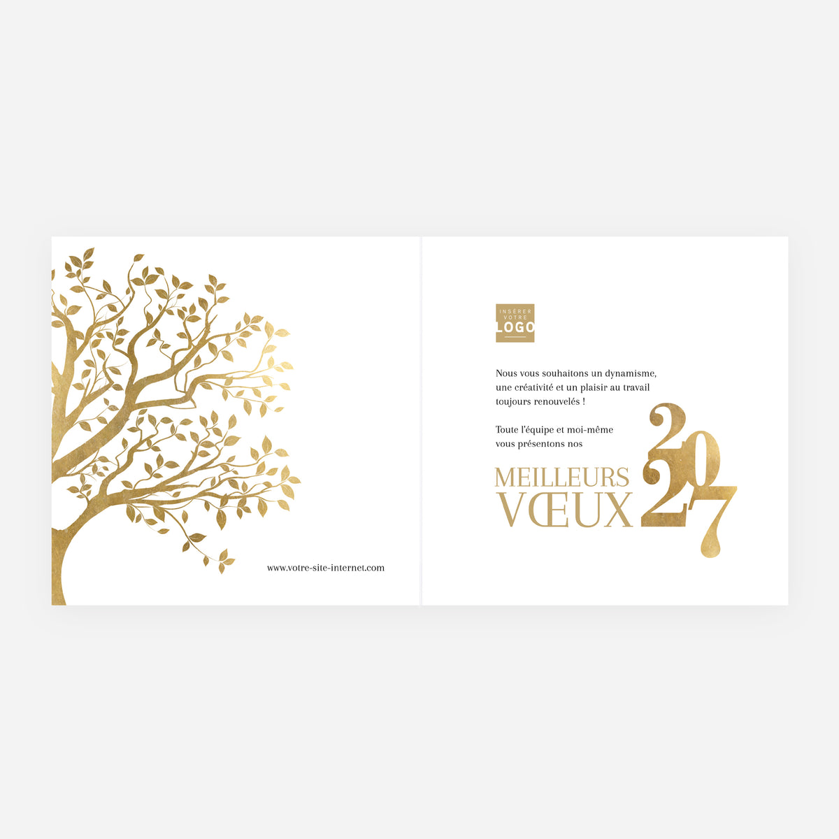 Branches Dorées | Vœux professionnels • Carte de voeux • Carré double photo N° 2