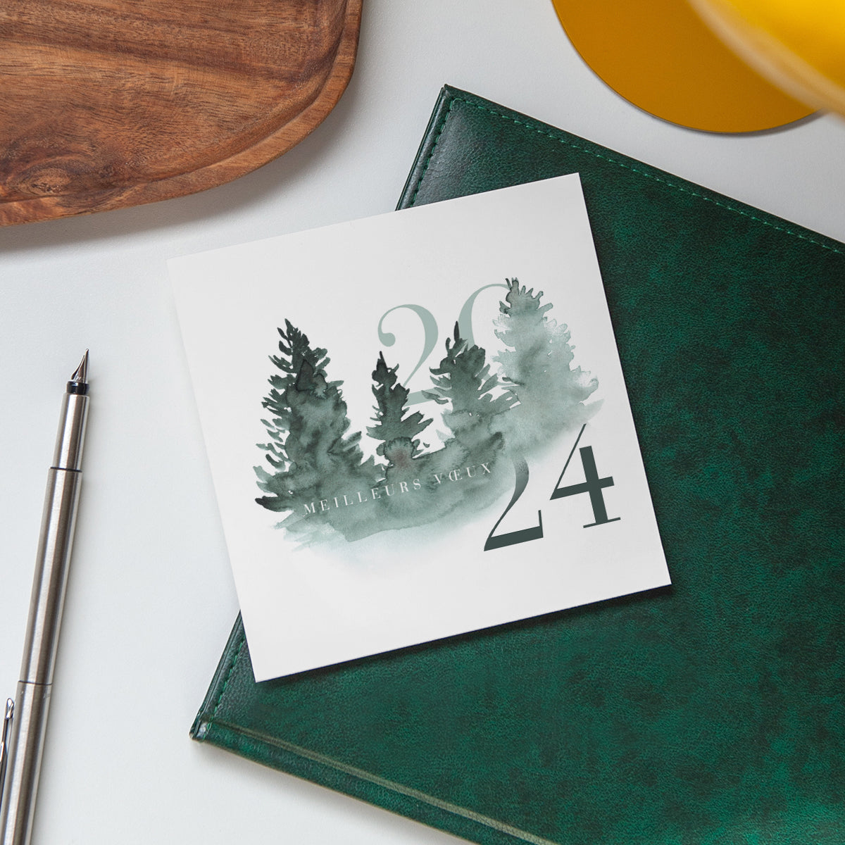 Sapins Aquarelle | Vœux professionnels • Carte de voeux • Carré photo N° 4