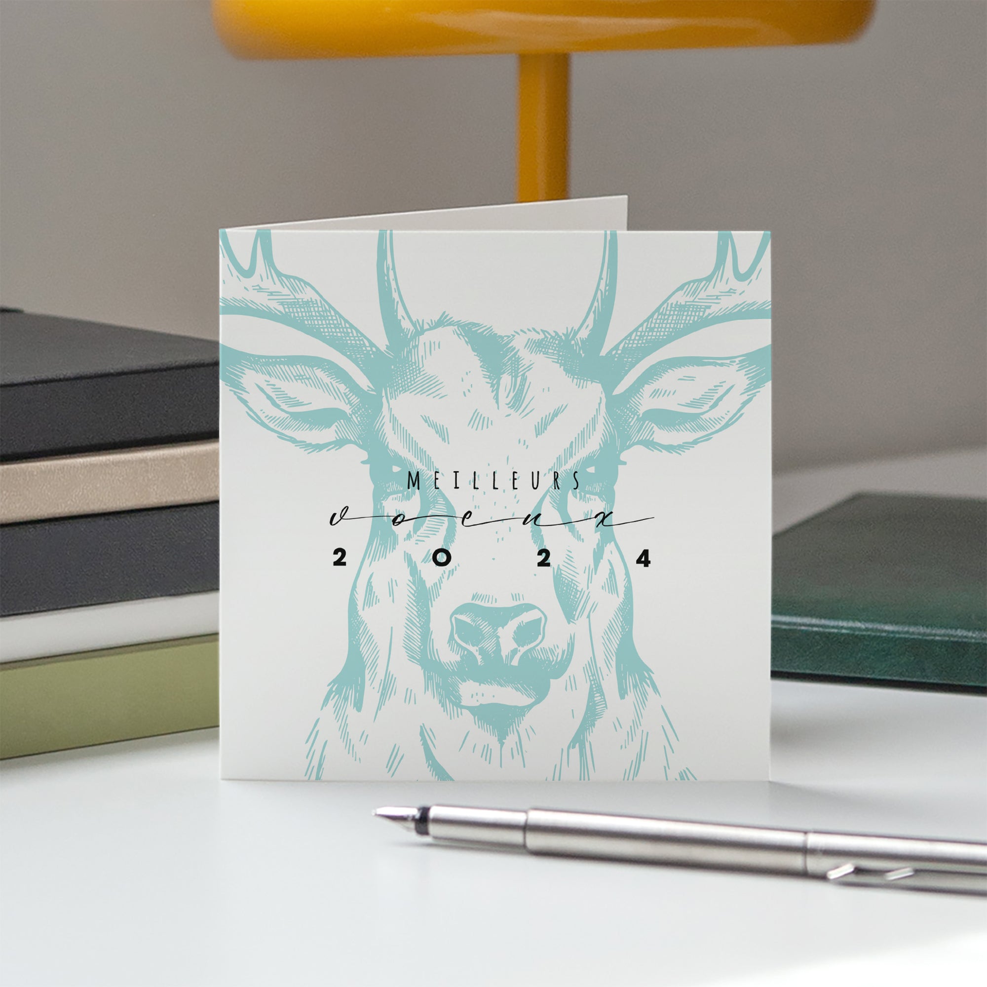 Blue Deer | Vœux professionnels • Carte de voeux • Carré double photo N° 5