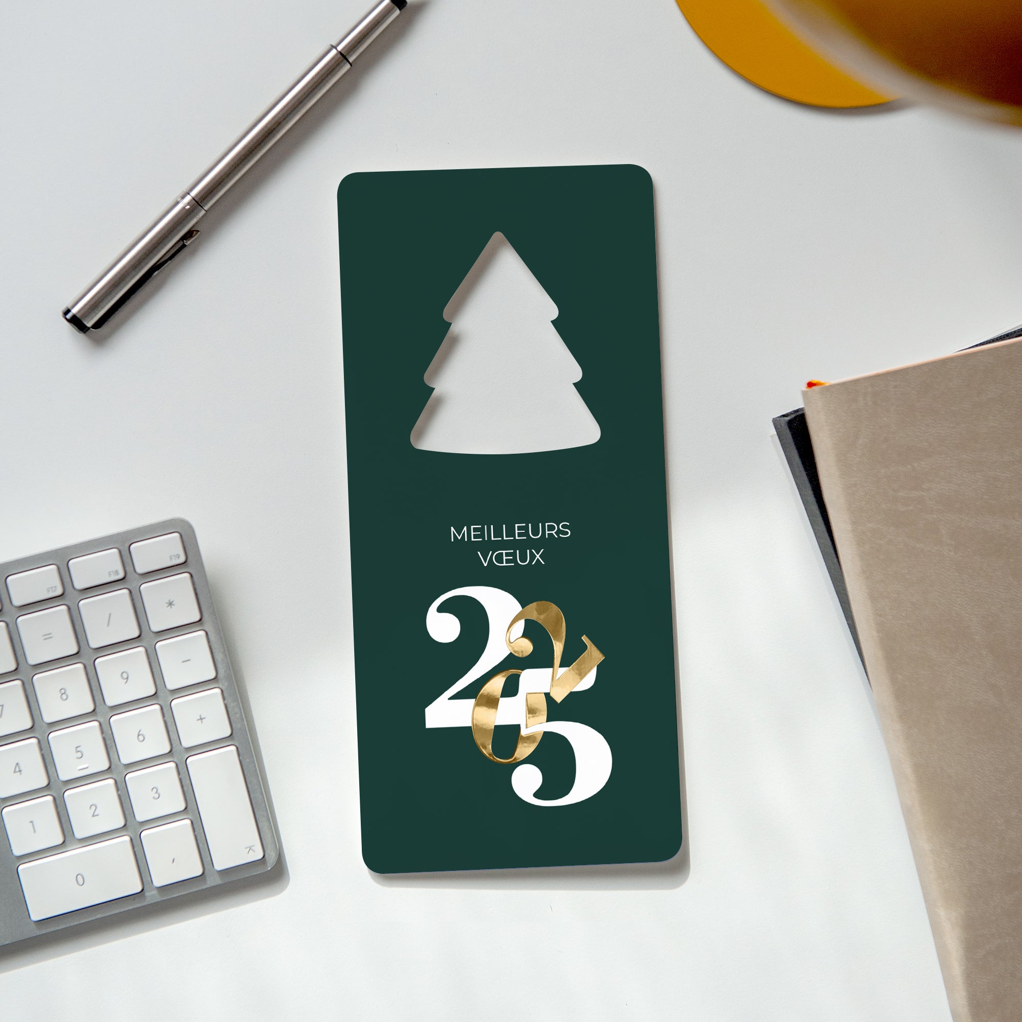 Chiffres entrelacés | Vœux professionnels • Carte de voeux dorure • Vertical sapin photo N° 4