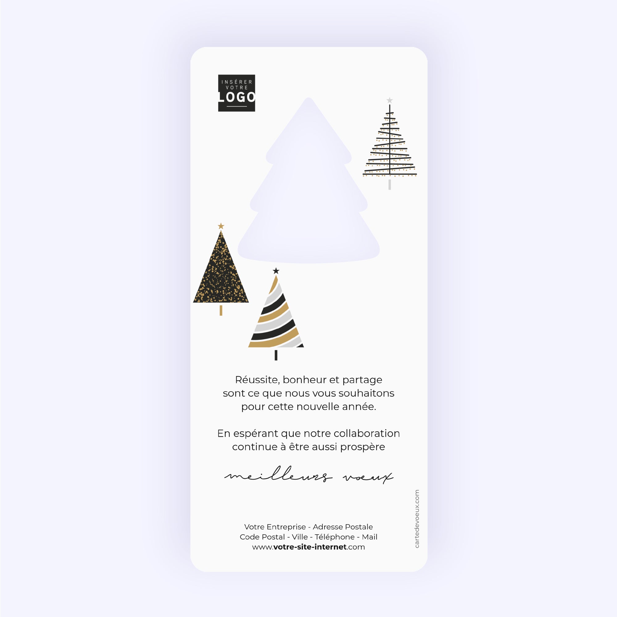 Sapins graphiques | Vœux professionnels • Carte de voeux dorure • Vertical sapin photo N° 2