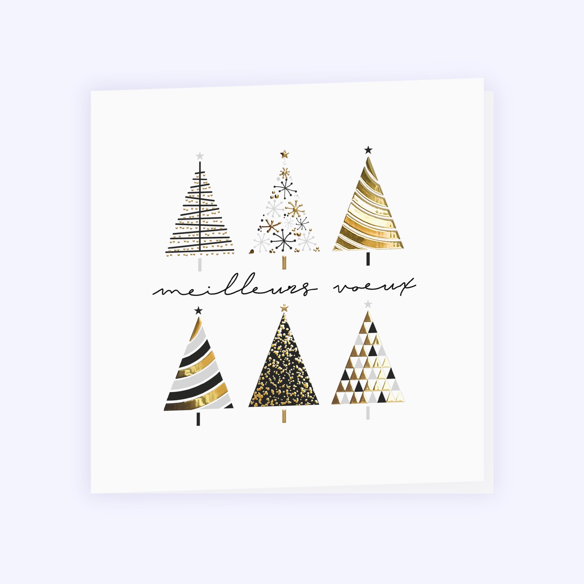 Sapins graphiques | Vœux professionnels • Carte de voeux dorure • Carré double photo N° 1