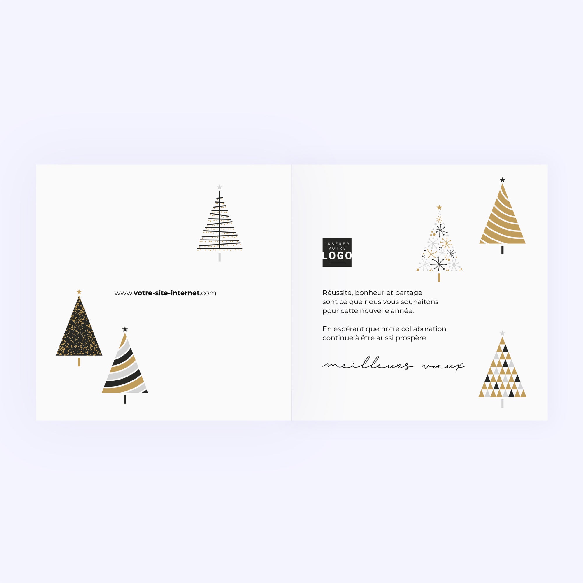 Sapins graphiques | Vœux professionnels • Carte de voeux dorure • Carré double photo N° 2