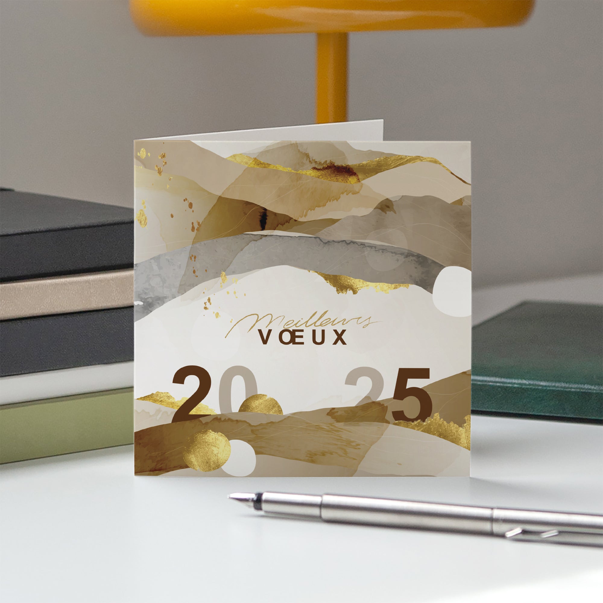 Golden abstraction | Vœux professionnels • Carte de voeux • Carré double photo N° 5