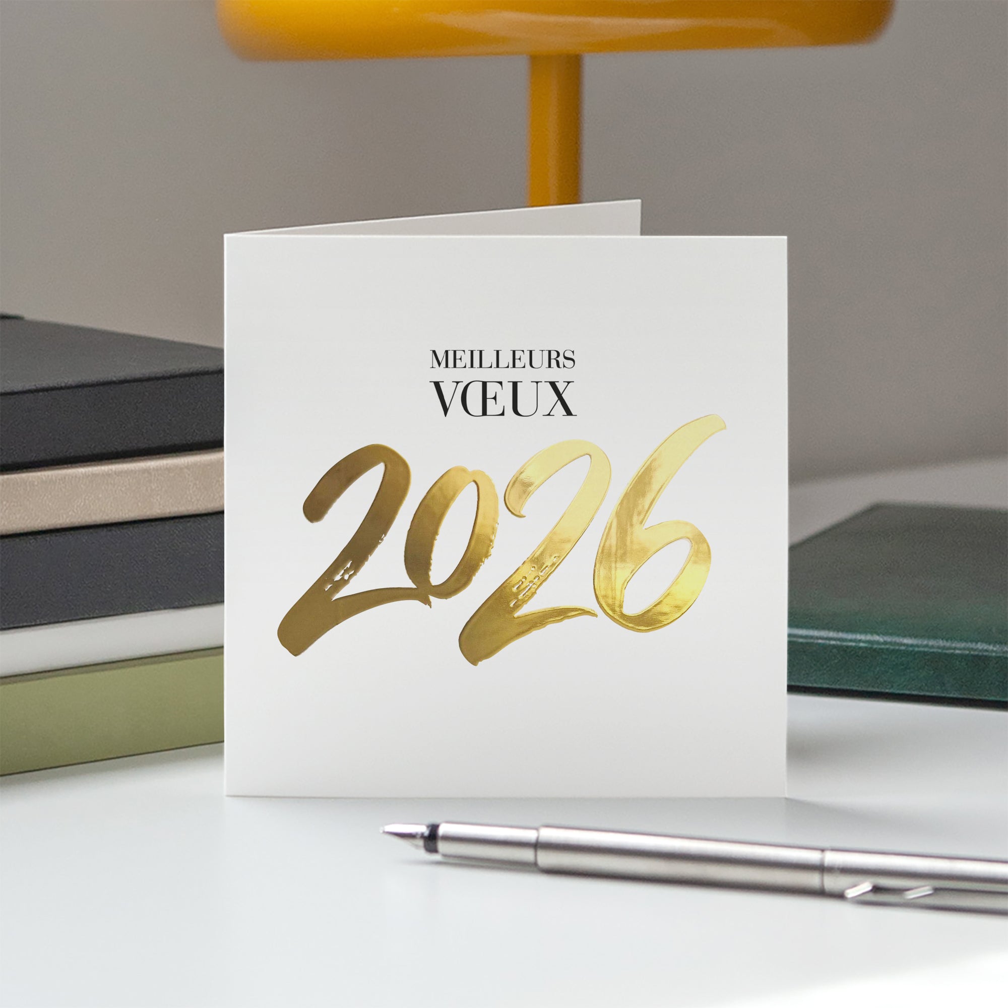Brush élégant | Vœux professionnels • Carte de voeux dorure • Carré double photo N° 5