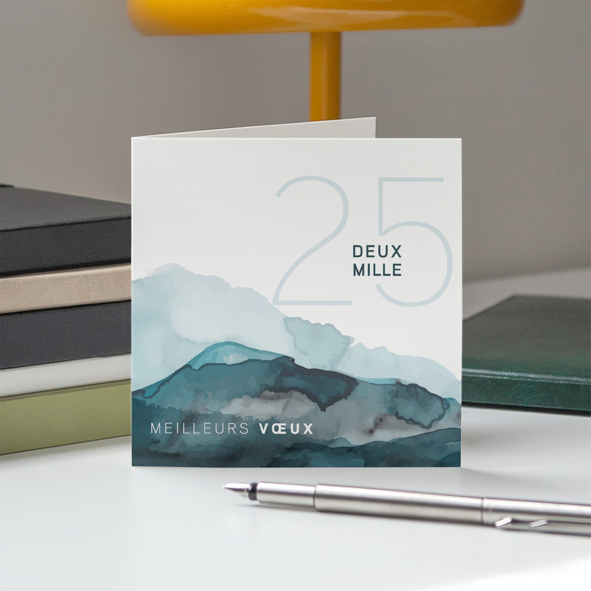 Aquarelle azur | Vœux professionnels • Carte de voeux • Carré double photo N° 5