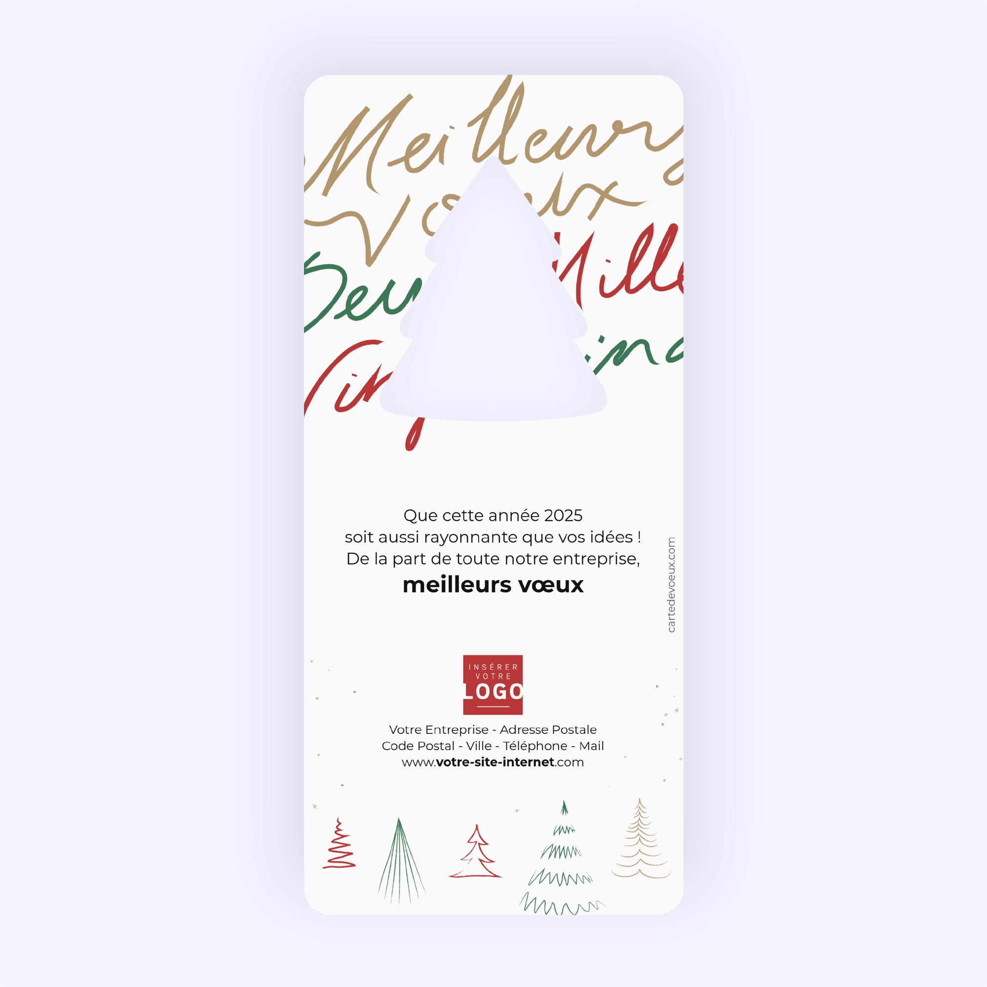 Voeux manuscrit | Vœux professionnels • Carte de voeux • Vertical sapin photo N° 2