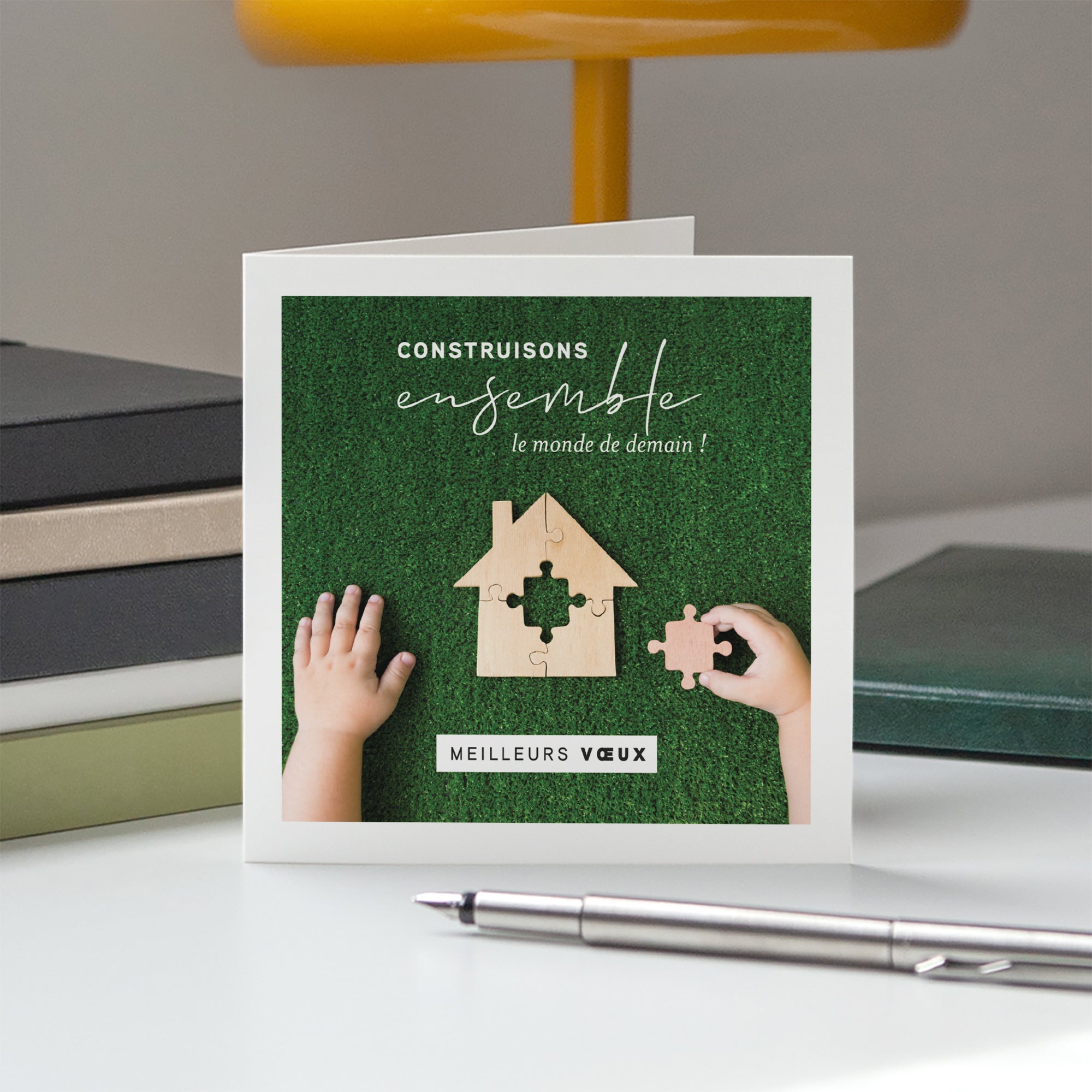 Pièce de construction | Vœux professionnels • Carte de voeux • Carré double photo N° 5