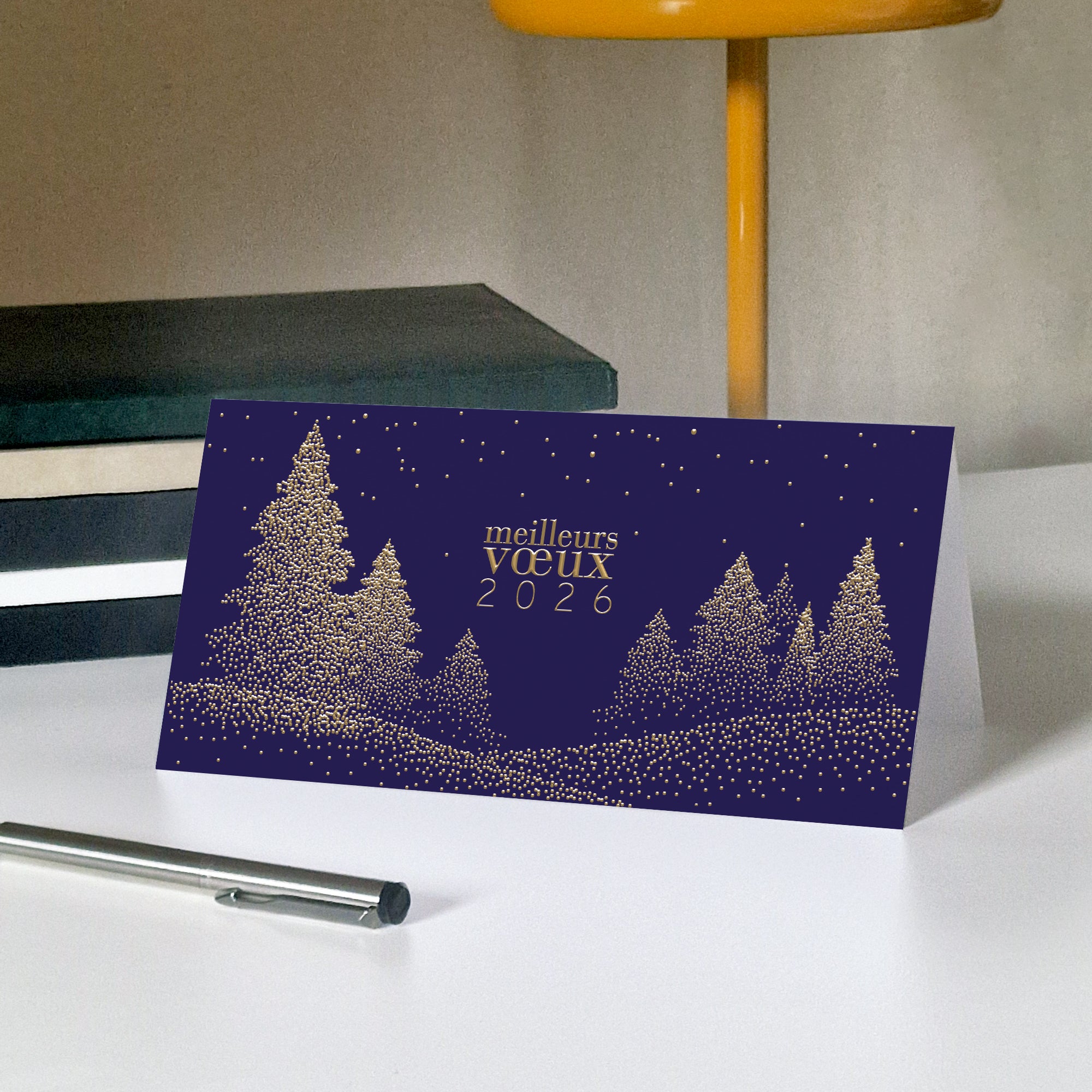 Sapins scintillants | Vœux professionnels • Carte de voeux dorure • Rectangle double photo N° 5