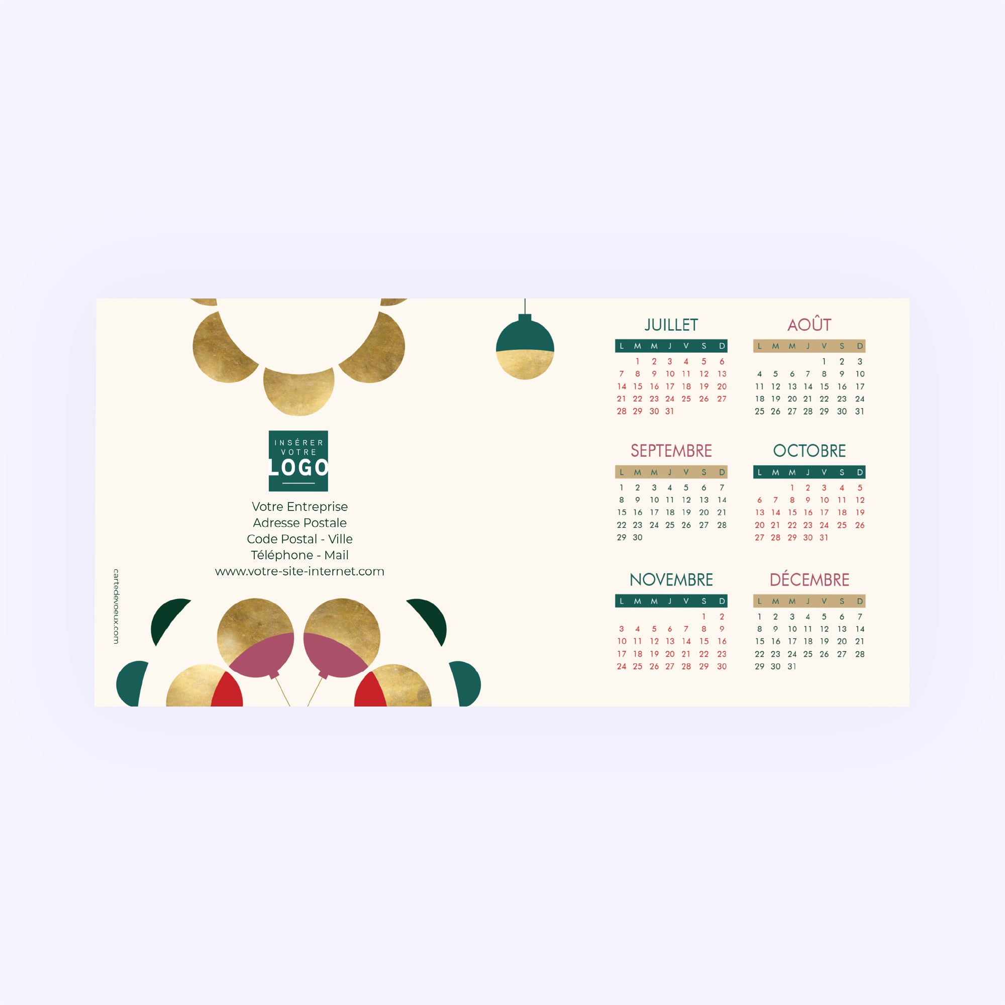 Orbite dorée | Vœux professionnels • Calendrier professionnel • Rectangle double photo N° 3
