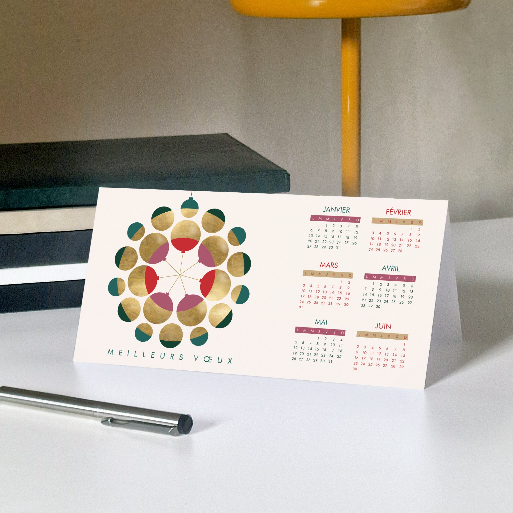 Orbite dorée | Vœux professionnels • Calendrier professionnel • Rectangle double photo N° 5