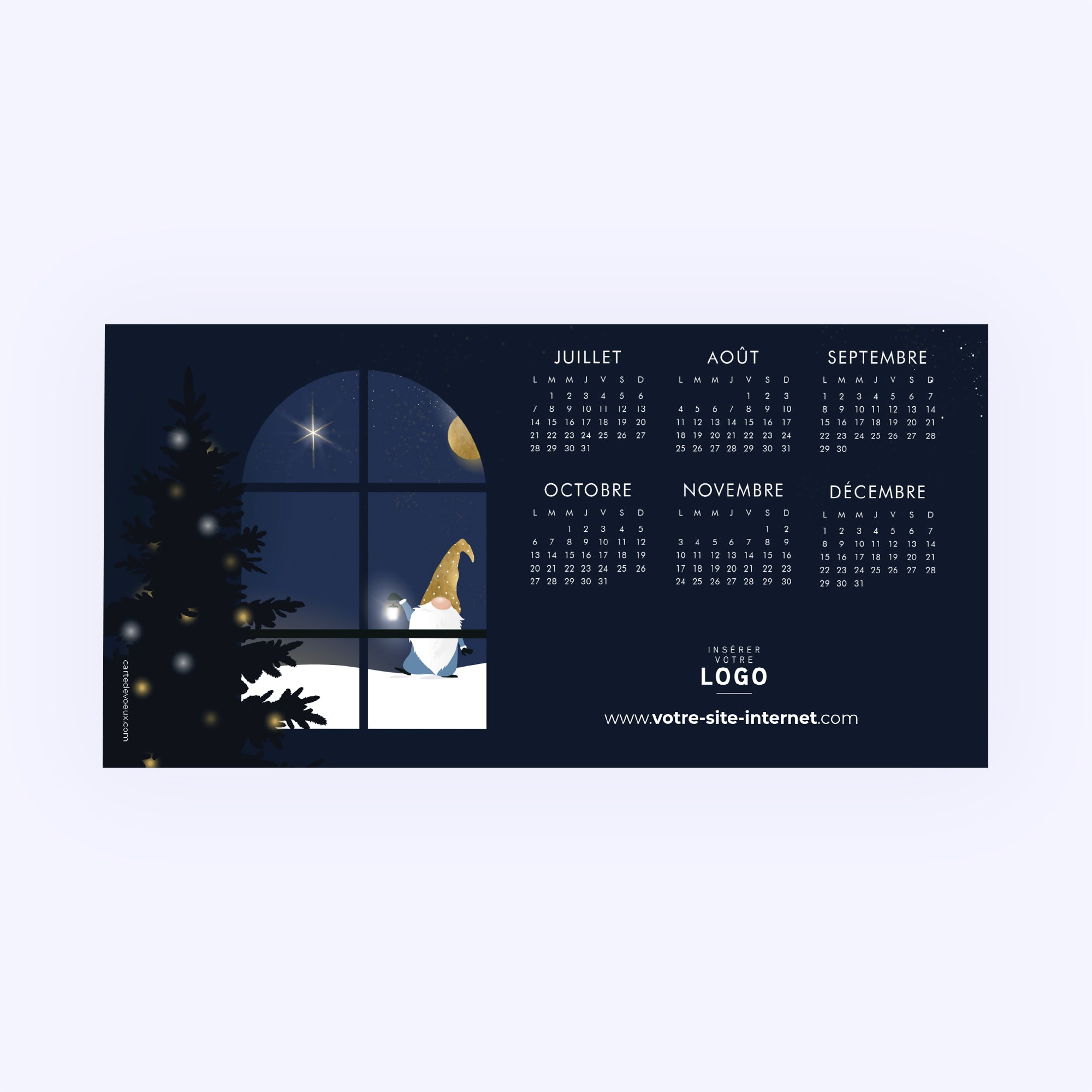 Gnome sous la lune | Vœux professionnels • Calendrier professionnel • Rectangle double photo N° 3