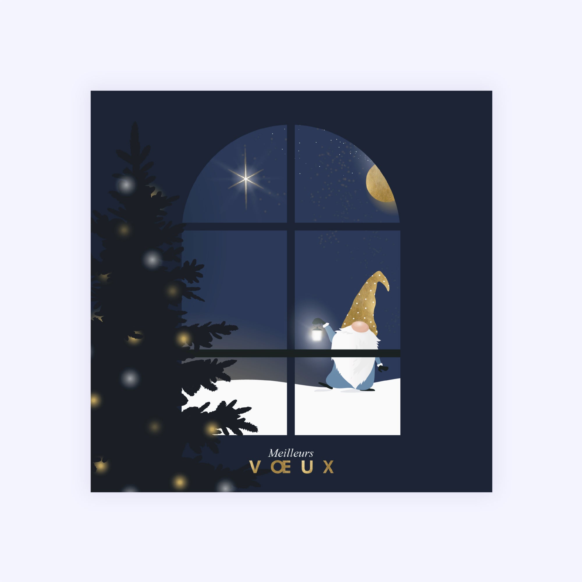 Gnome sous la lune | Vœux professionnels • Carte de voeux • Carré photo N° 1