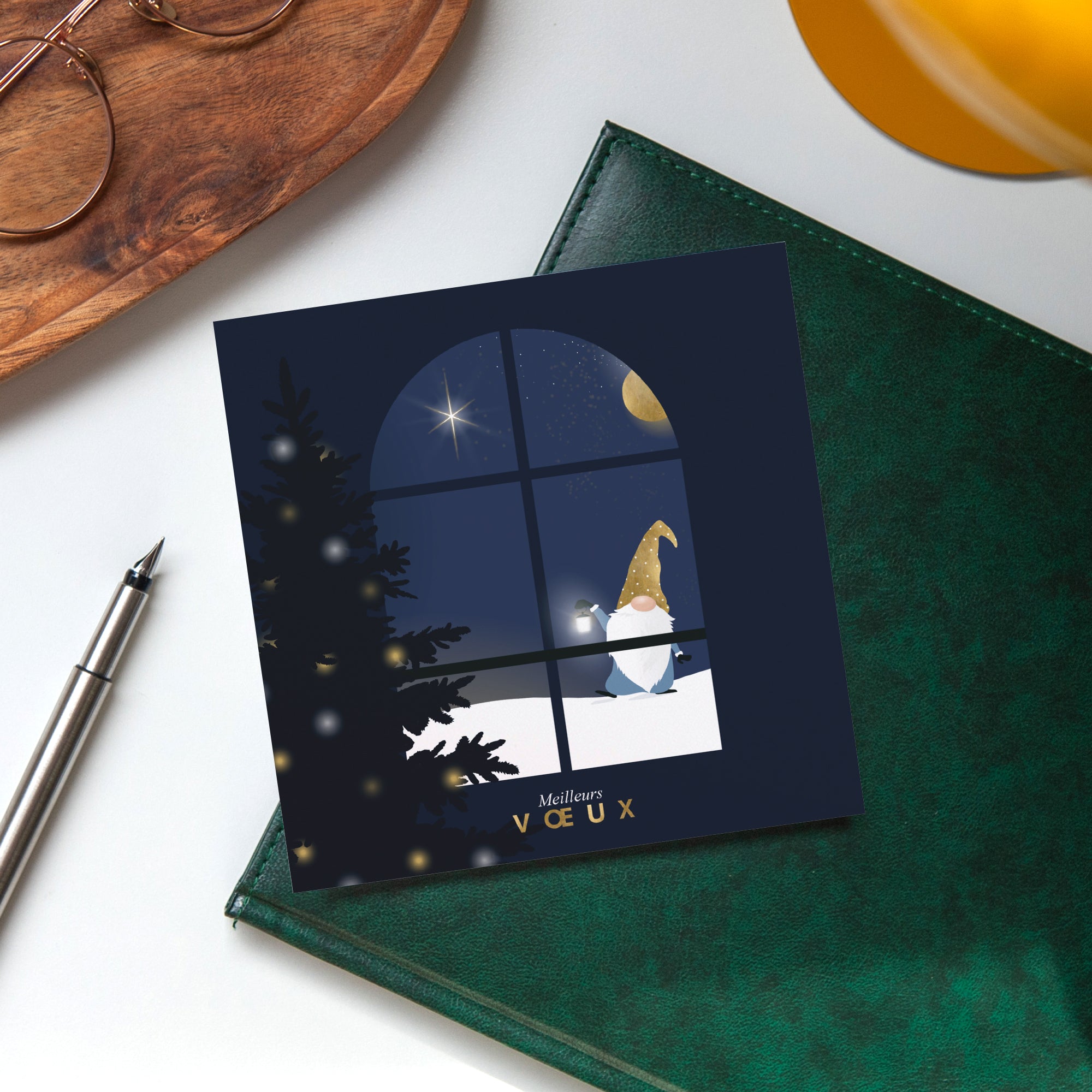 Gnome sous la lune | Vœux professionnels • Carte de voeux • Carré photo N° 4