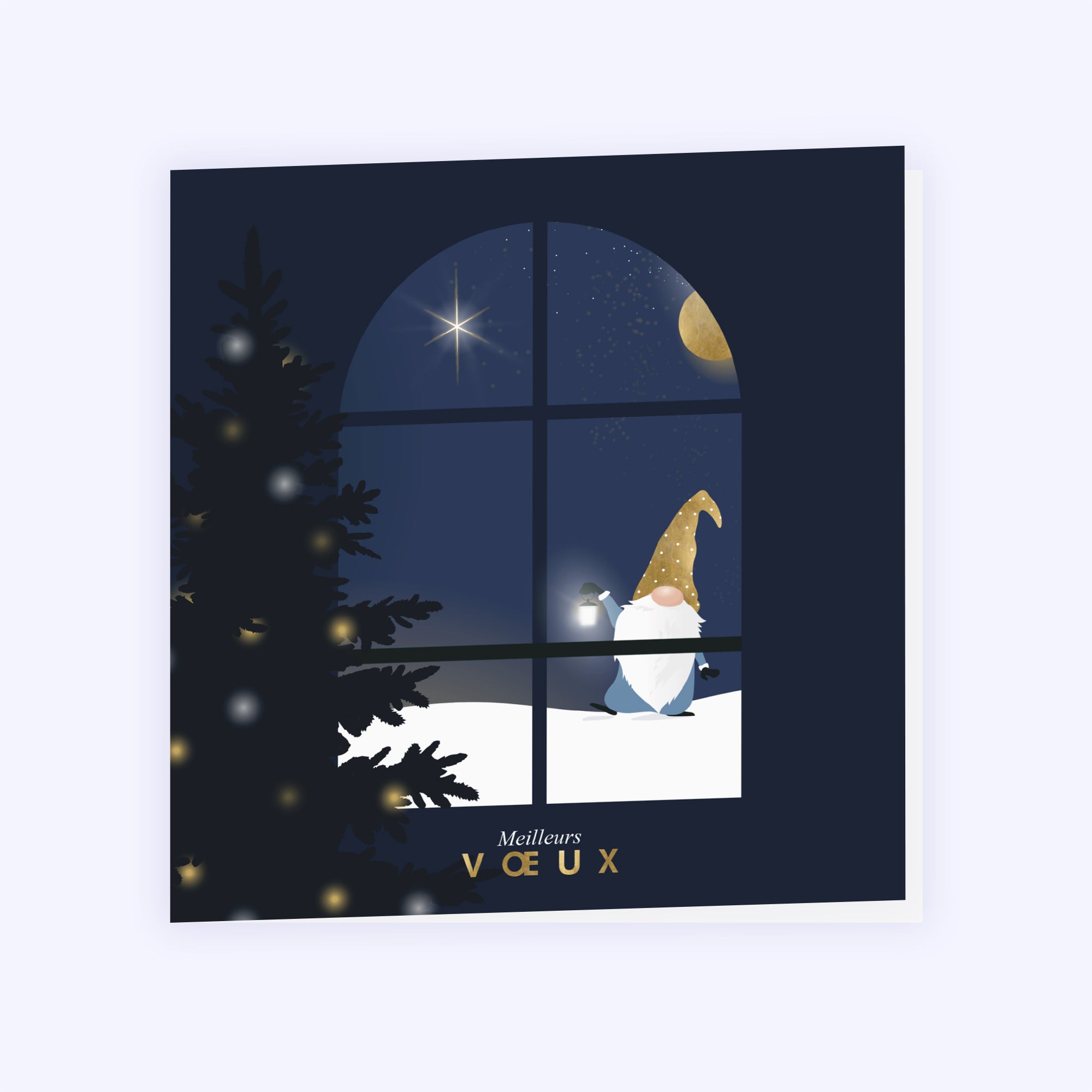 Gnome sous la lune | Vœux professionnels • Carte de voeux • Carré double photo N° 1