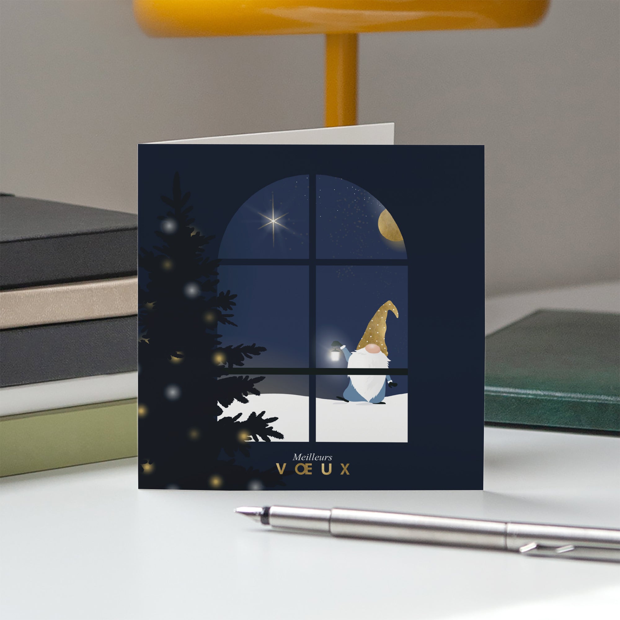 Gnome sous la lune | Vœux professionnels • Carte de voeux • Carré double photo N° 5