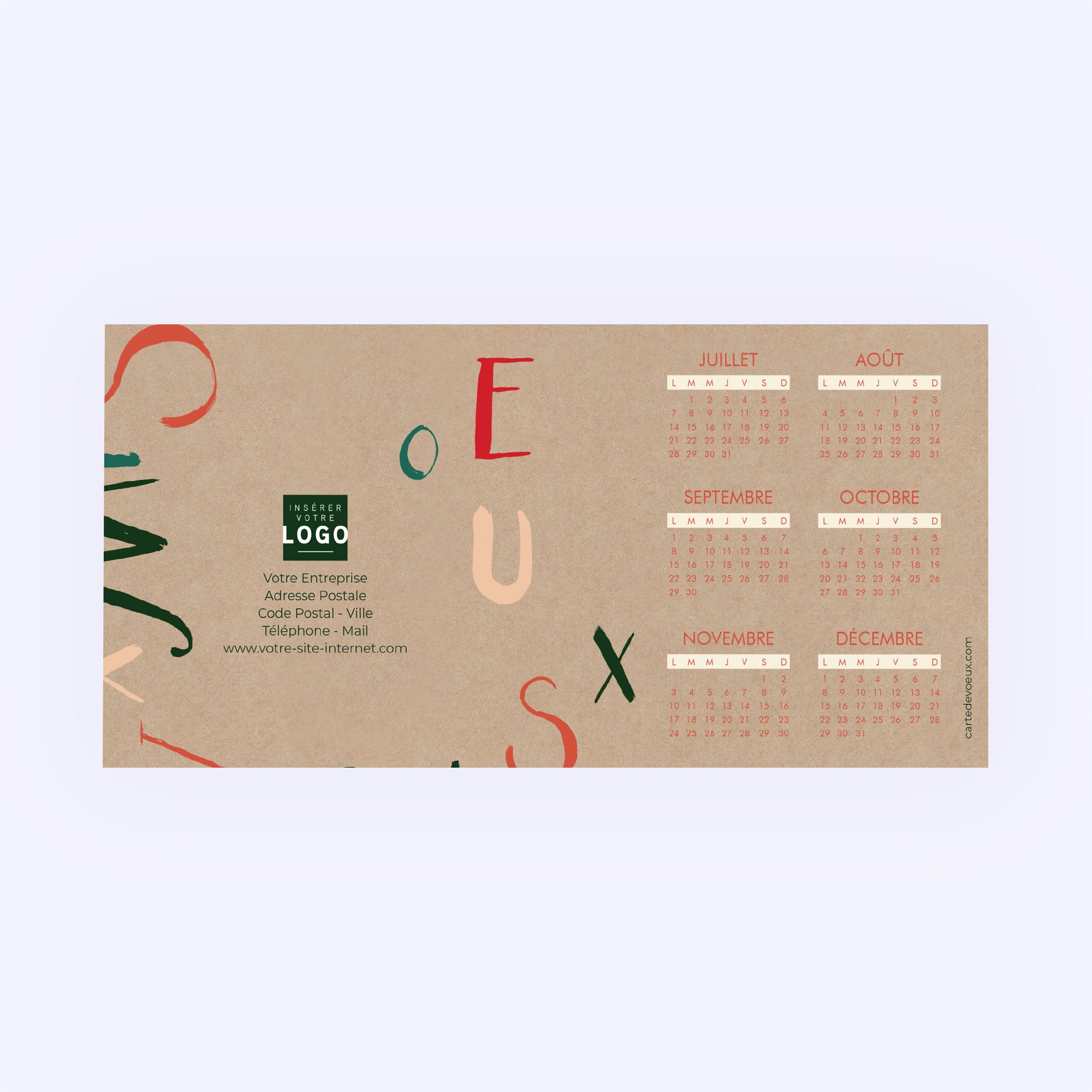 Calligraphie de Noël kraft | Vœux professionnels • Calendrier professionnel • Rectangle double photo N° 3