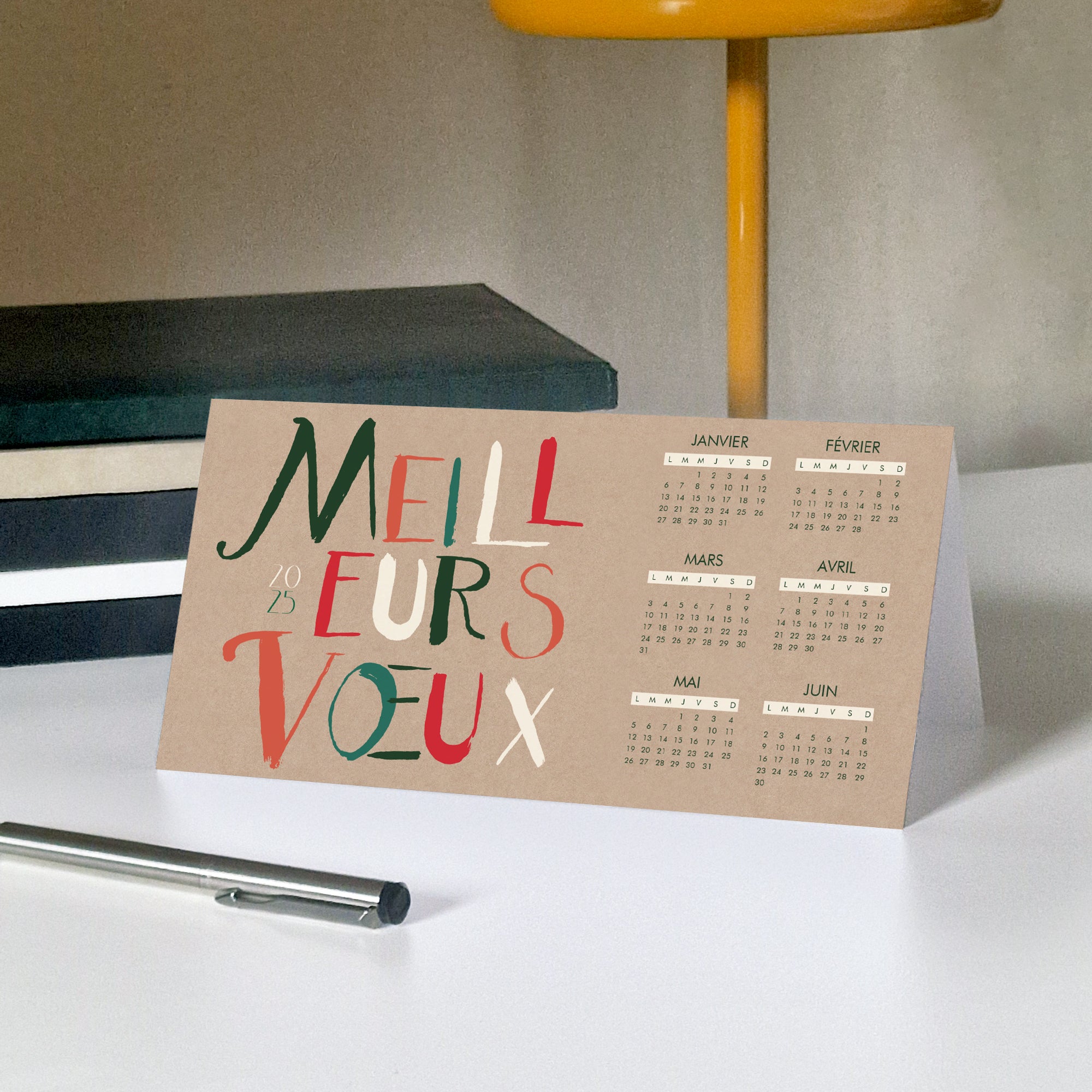 Calligraphie de Noël kraft | Vœux professionnels • Calendrier professionnel • Rectangle double photo N° 5