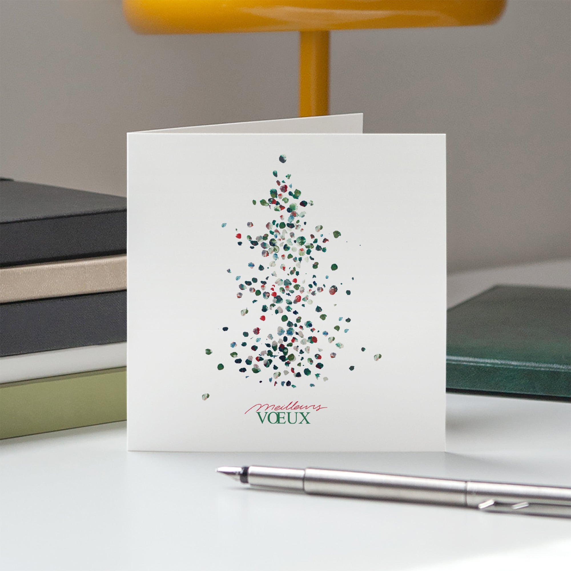 Sapin pointilliste | Vœux professionnels • Carte de voeux • Carré double photo N° 5