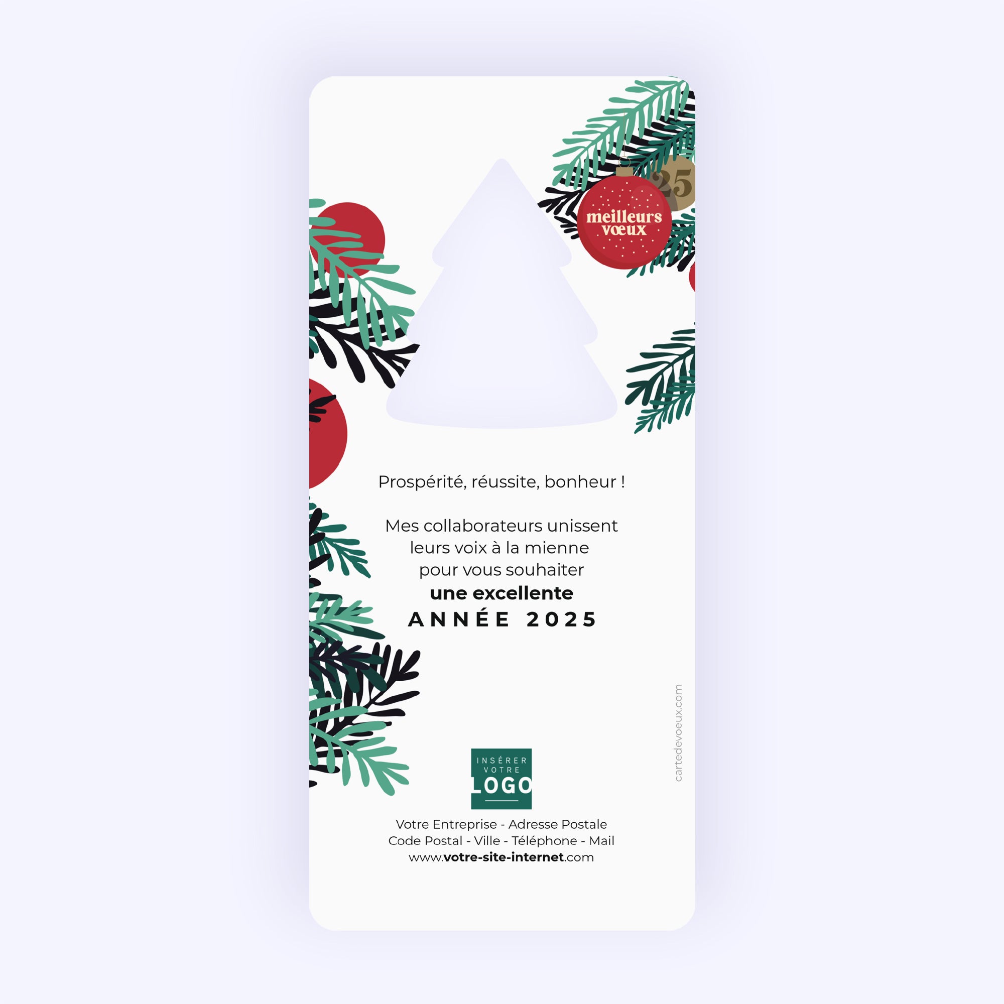 La boule rouge | Vœux professionnels • Carte de voeux • Vertical sapin photo N° 2