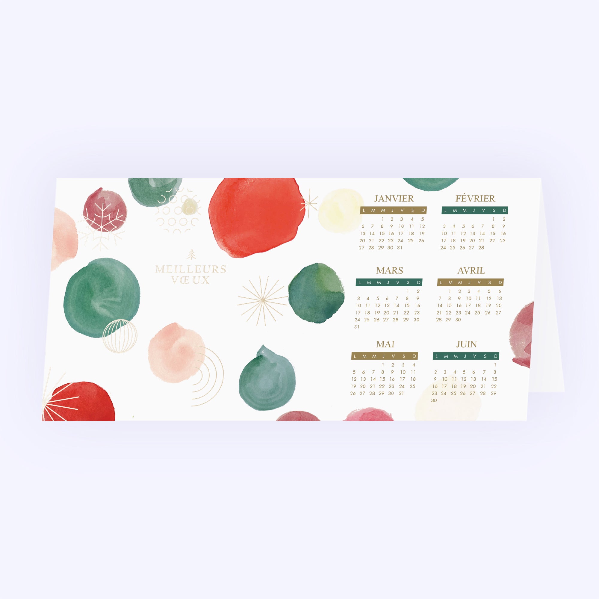 Pois aquarelle | Vœux professionnels • Calendrier professionnel • Rectangle double photo N° 1