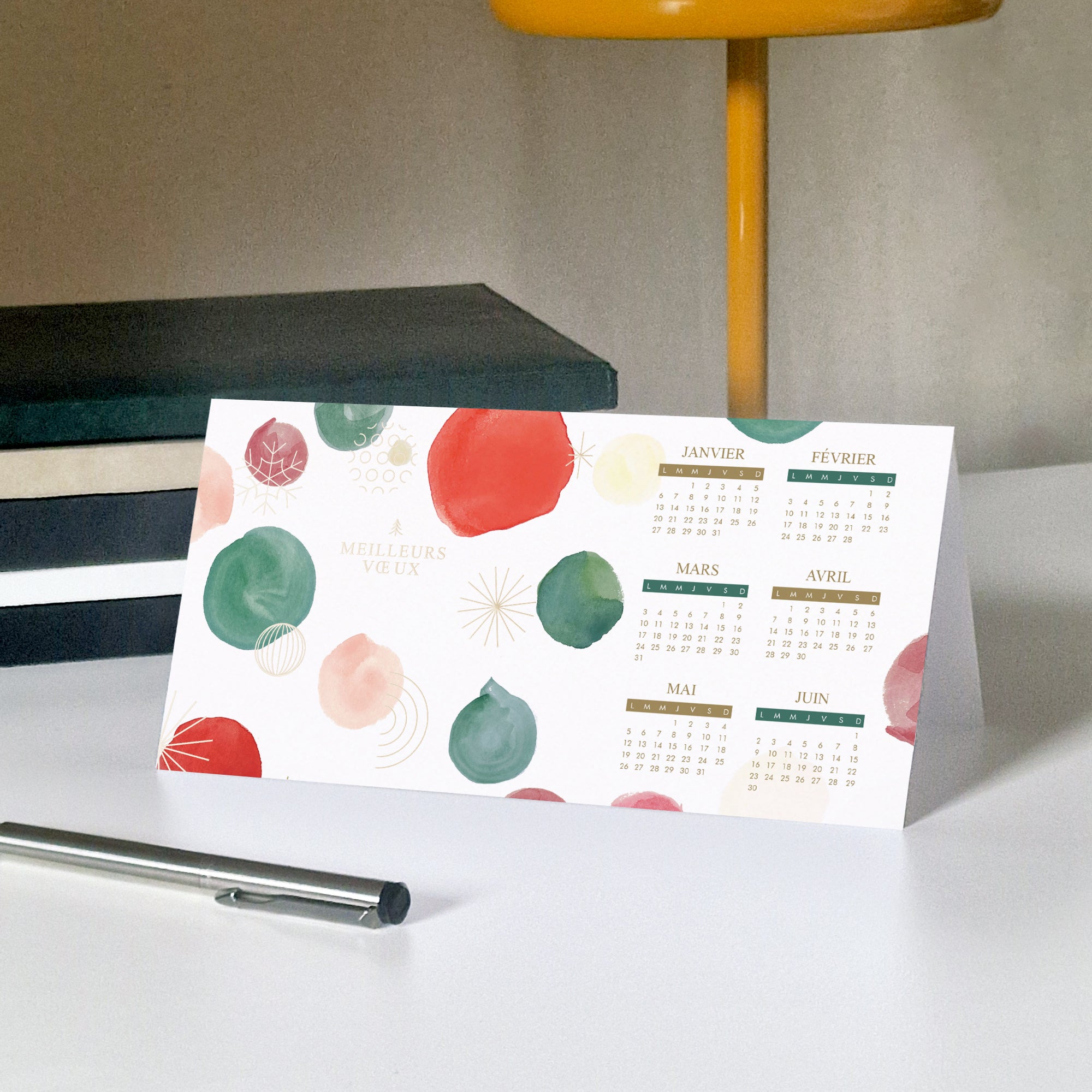 Pois aquarelle | Vœux professionnels • Calendrier professionnel • Rectangle double photo N° 5