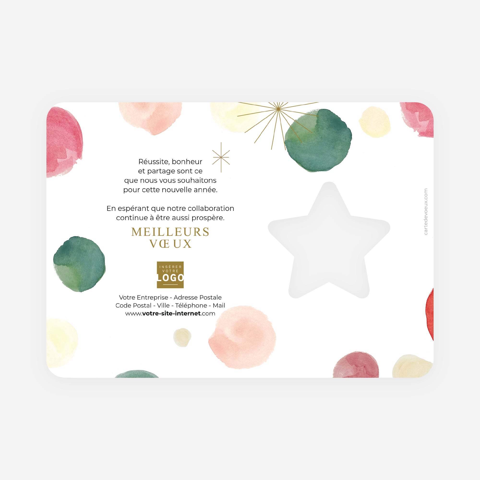 Pois aquarelle | Vœux professionnels • Carte de voeux dorure • Horizontal étoile photo N° 2