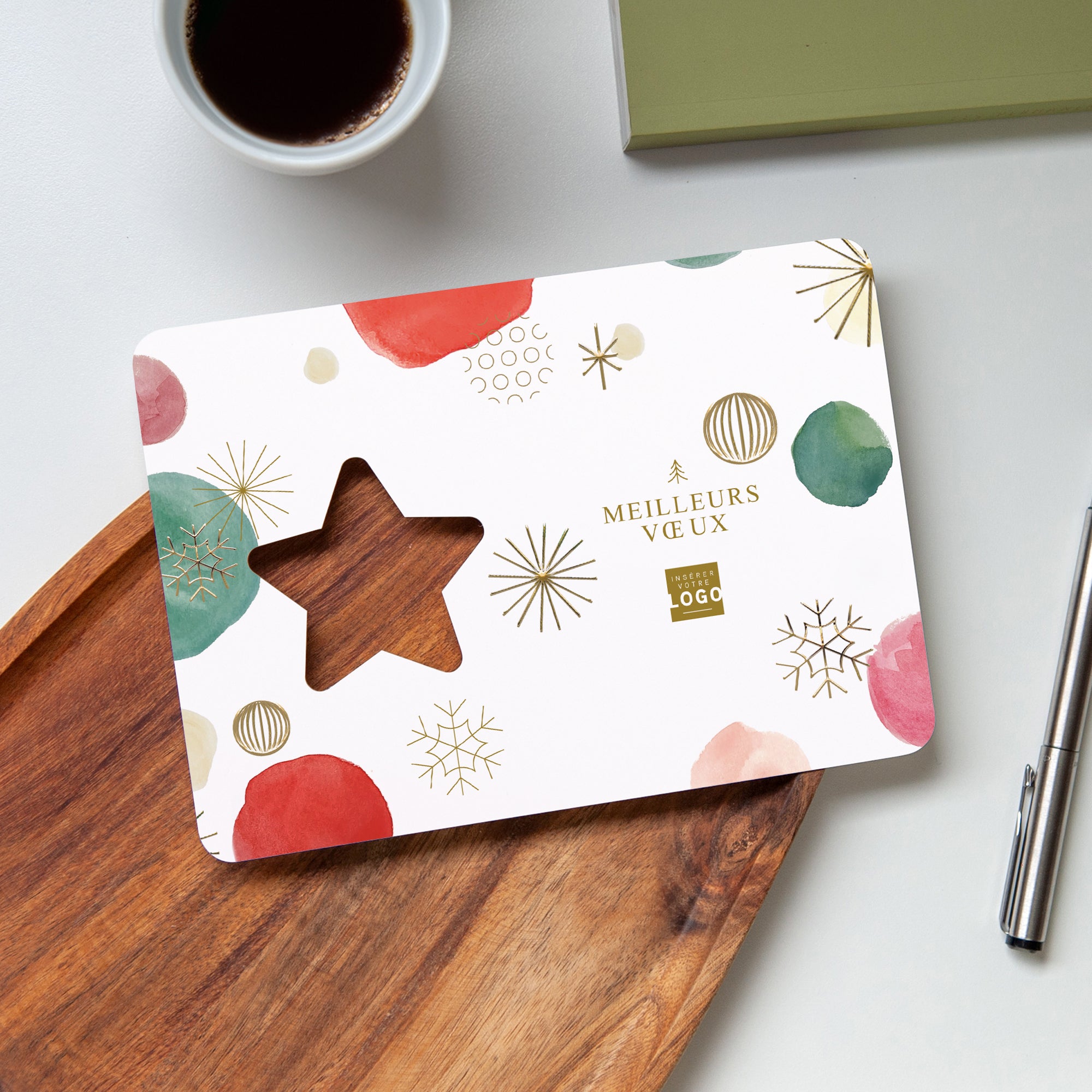 Pois aquarelle | Vœux professionnels • Carte de voeux dorure • Horizontal étoile photo N° 4