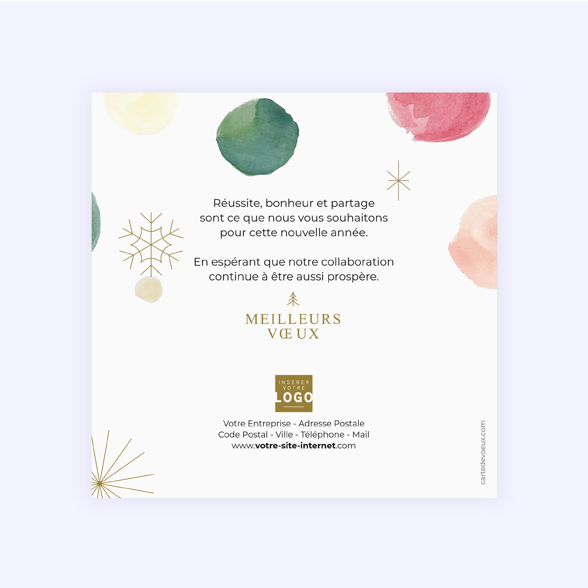 Pois aquarelle | Vœux professionnels • Carte de voeux dorure • Carré photo N° 2