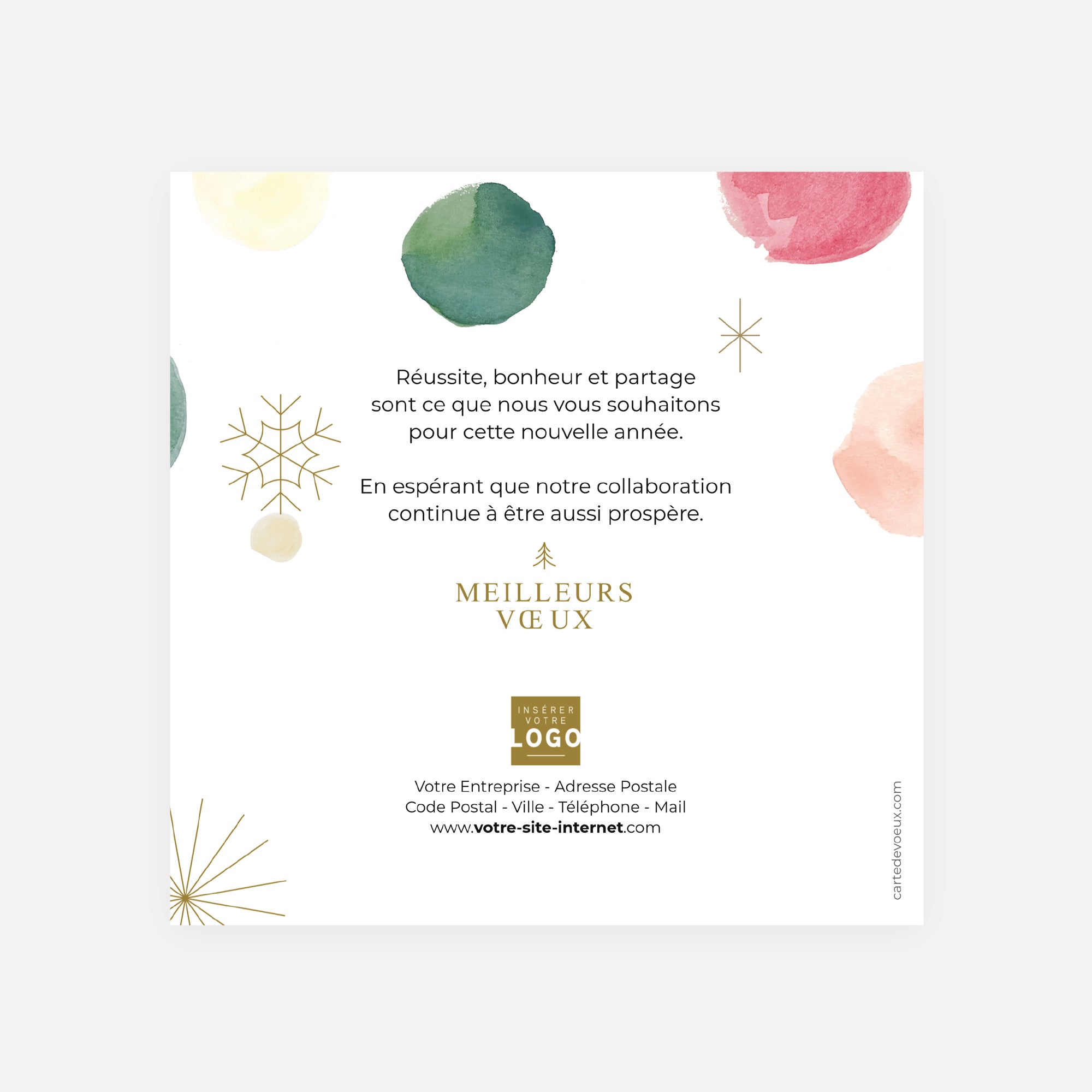 Pois aquarelle | Vœux professionnels • Carte de voeux dorure • Carré photo N° 2