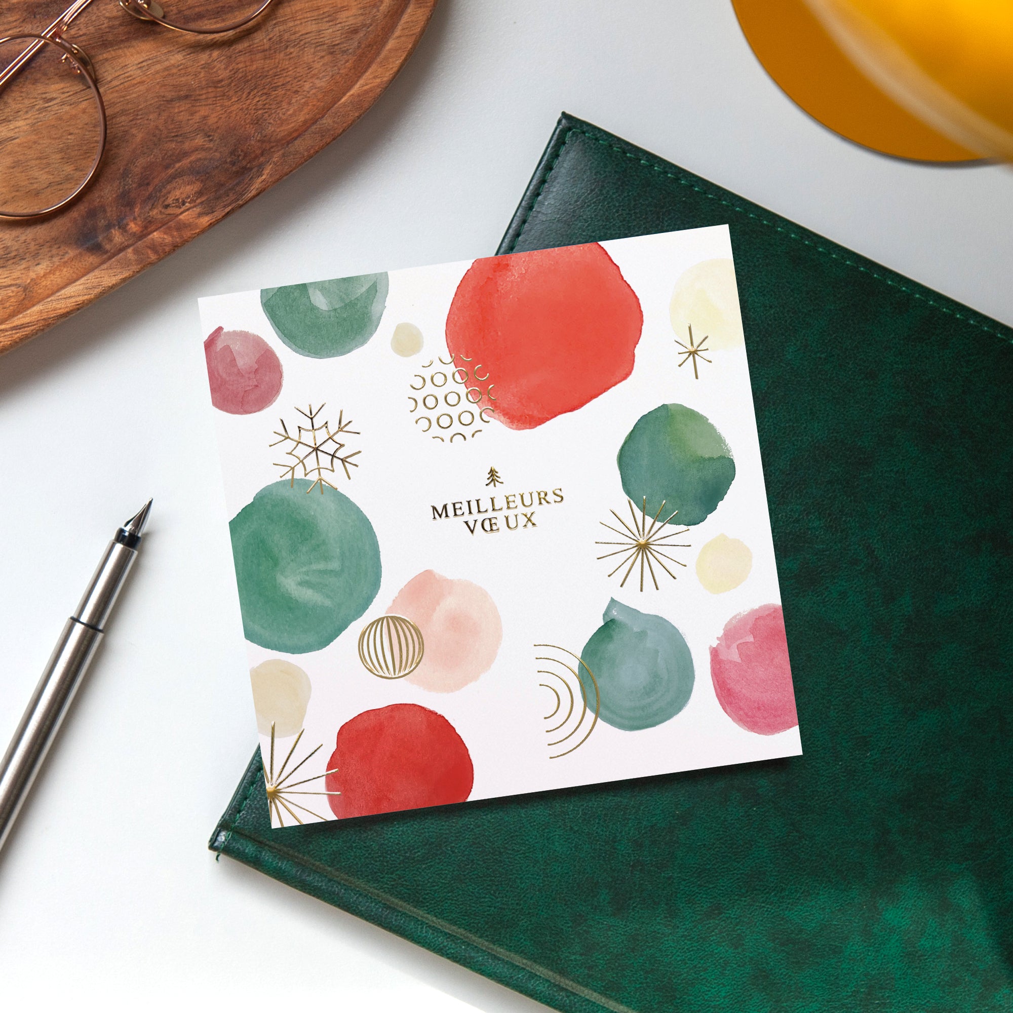 Pois aquarelle | Vœux professionnels • Carte de voeux dorure • Carré photo N° 4