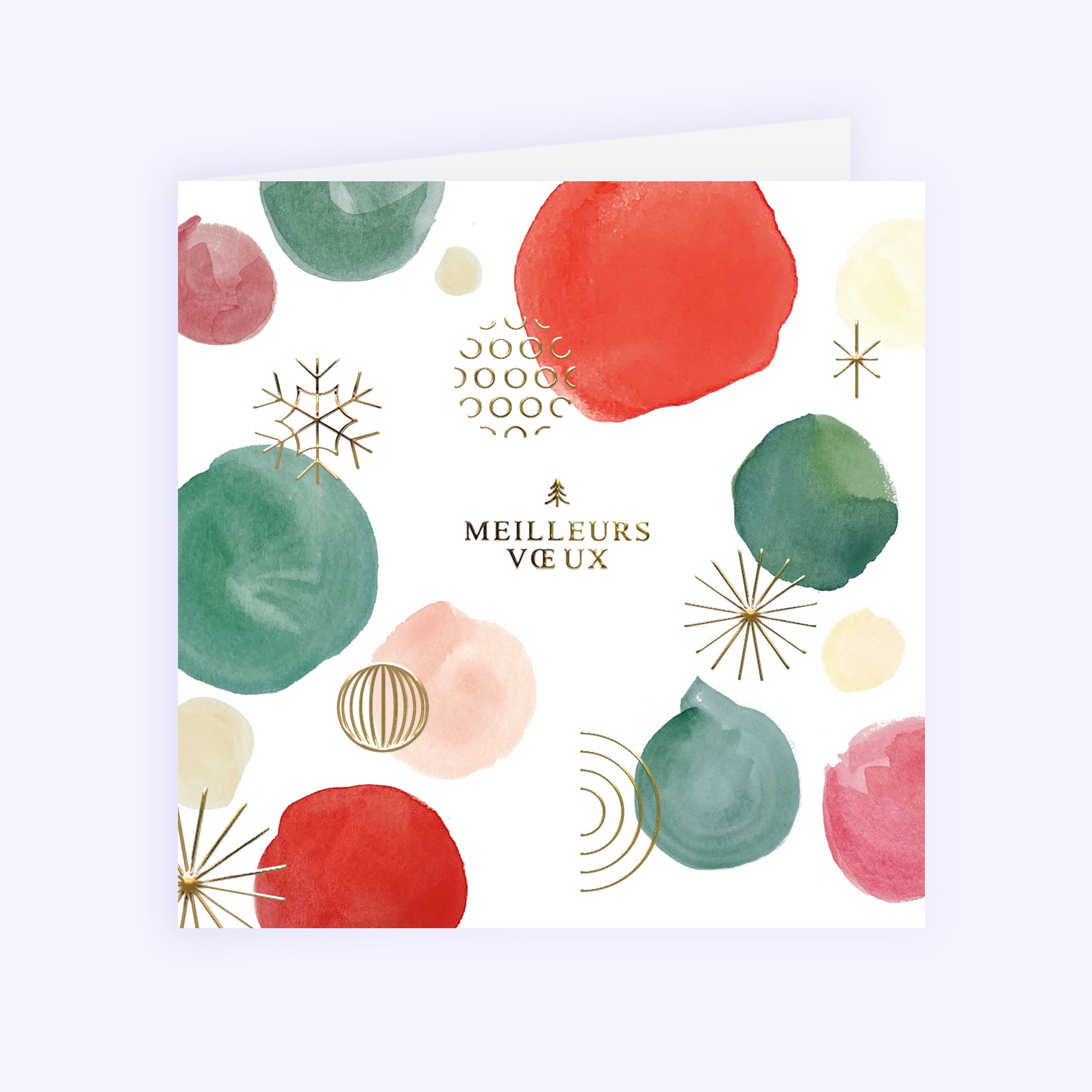 Pois aquarelle | Vœux professionnels • Carte de voeux dorure • Carré double photo N° 1