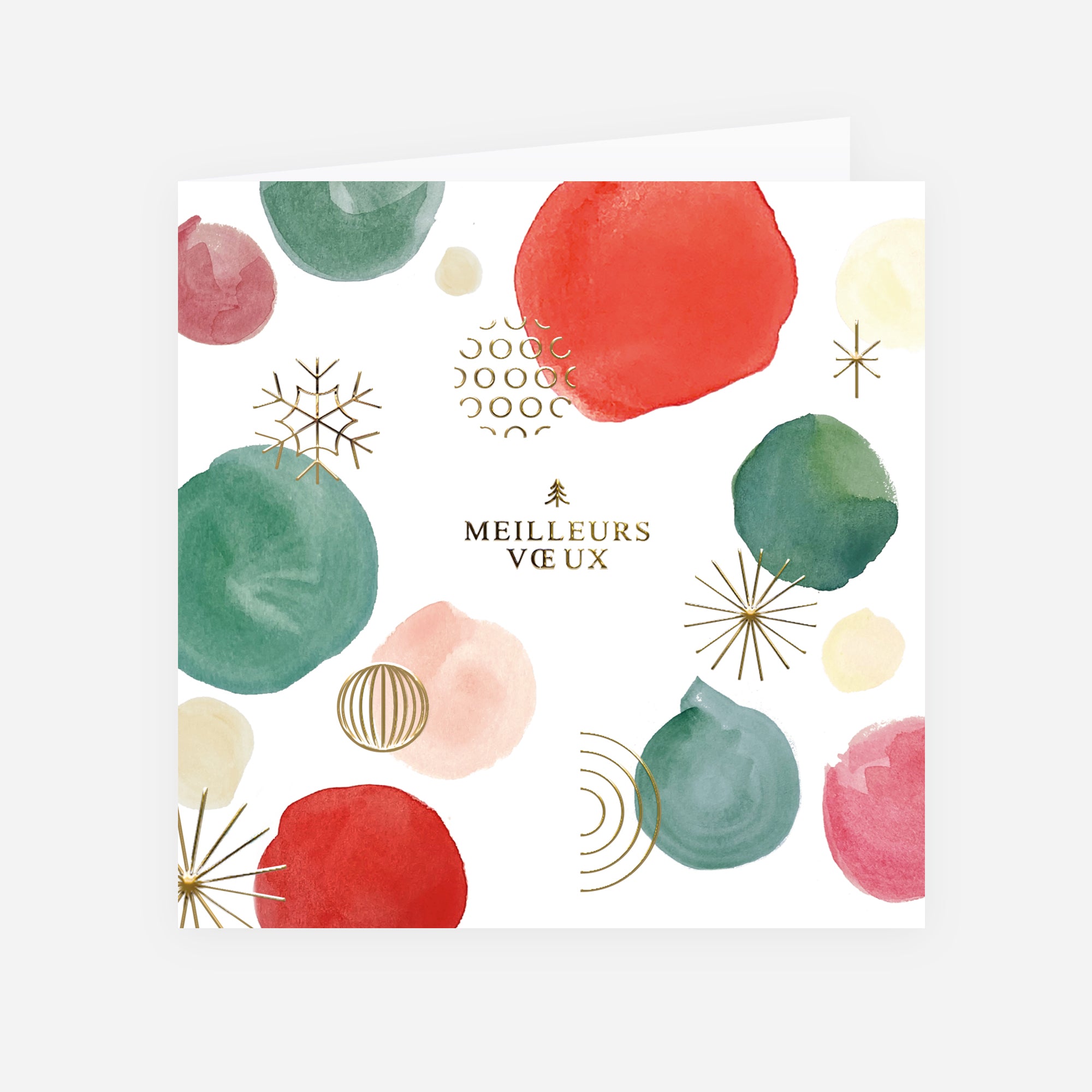 Pois aquarelle | Vœux professionnels • Carte de voeux dorure • Carré double photo N° 1