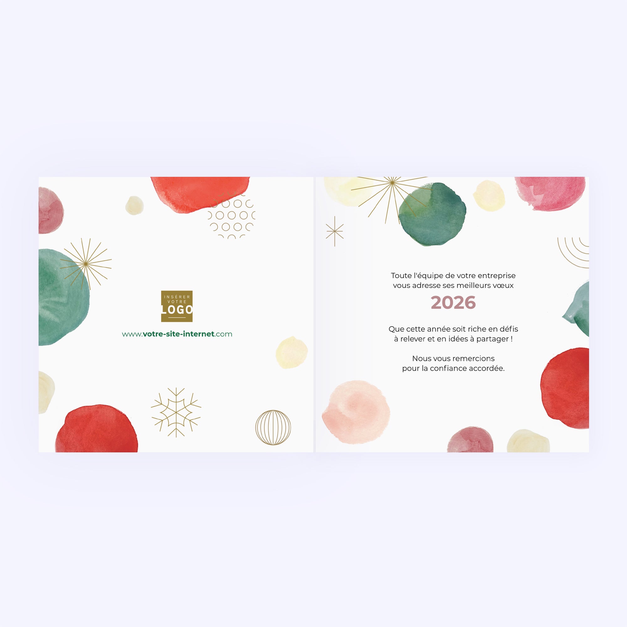 Pois aquarelle | Vœux professionnels • Carte de voeux dorure • Carré double photo N° 2