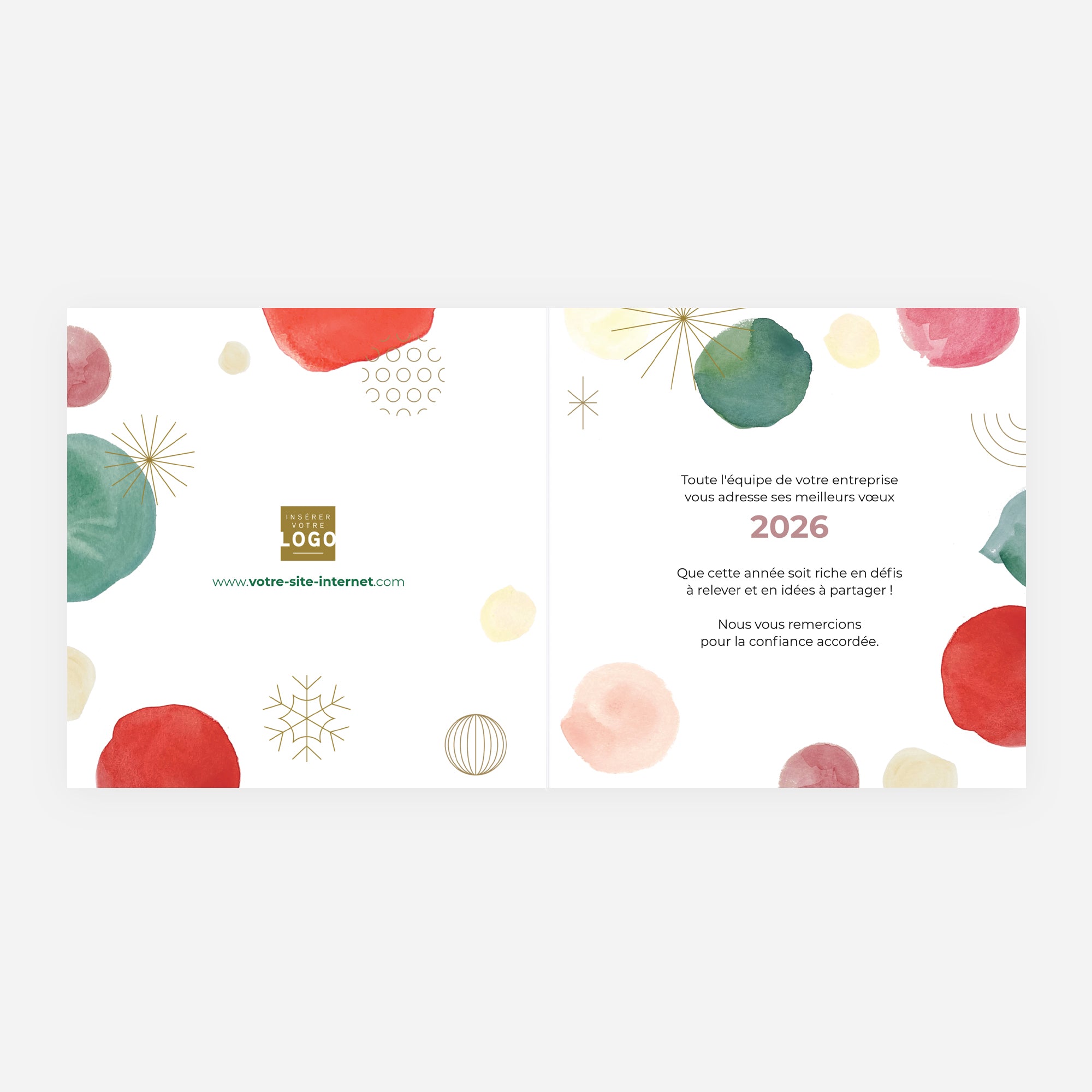 Pois aquarelle | Vœux professionnels • Carte de voeux dorure • Carré double photo N° 2
