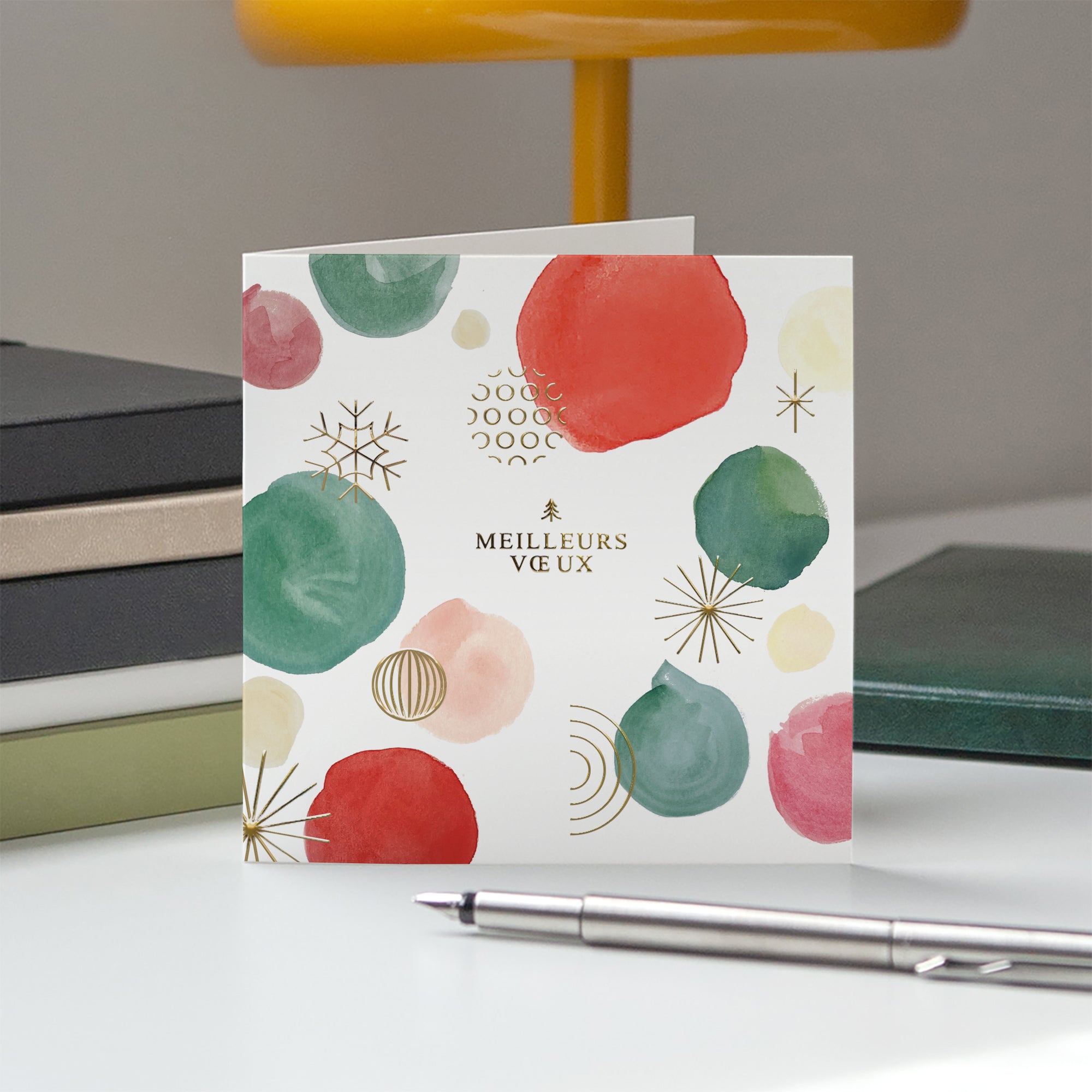 Pois aquarelle | Vœux professionnels • Carte de voeux dorure • Carré double photo N° 5