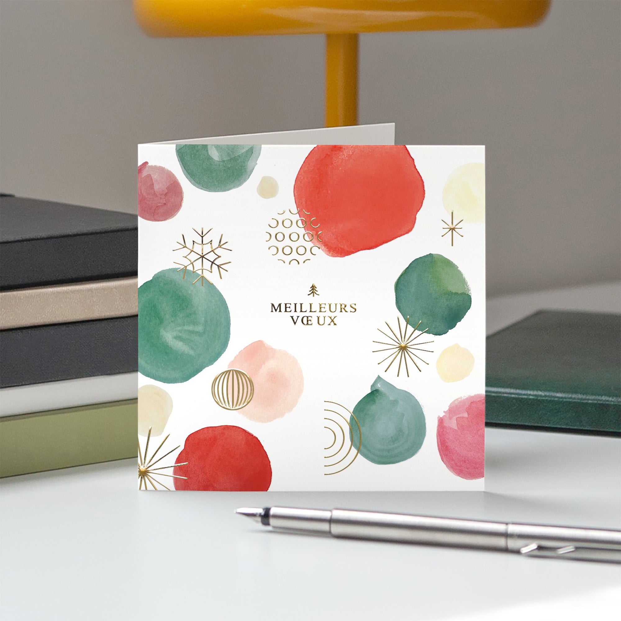 Pois aquarelle | Vœux professionnels • Carte de voeux dorure • Carré double photo N° 5