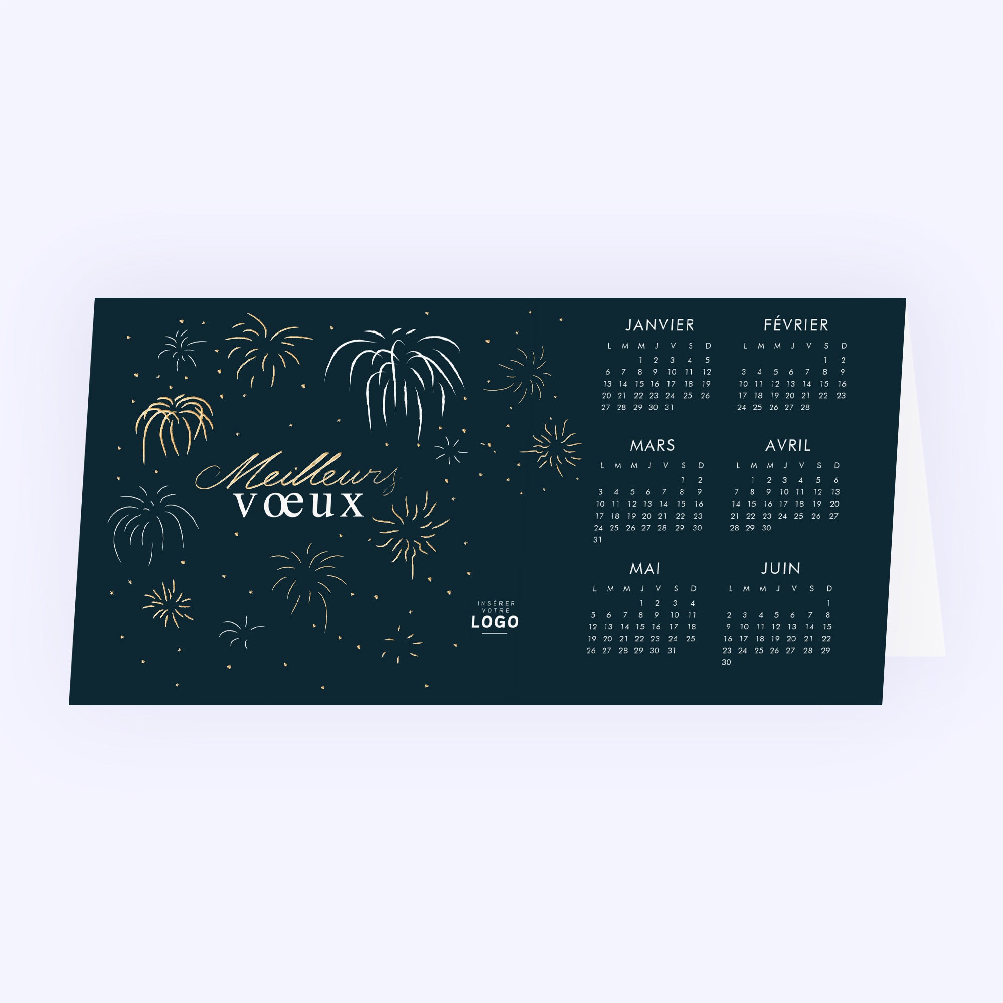 Golden fireworks | Vœux professionnels • Calendrier professionnel • Rectangle double photo N° 1