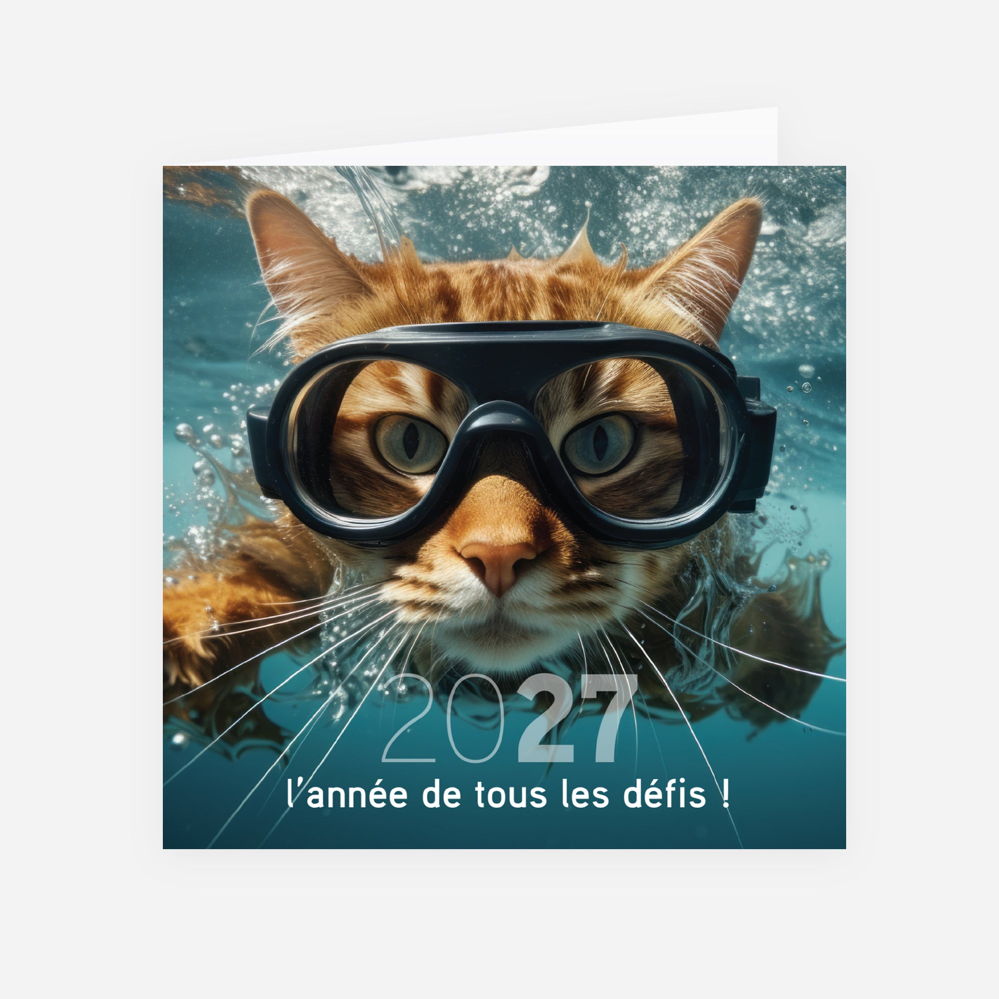 Chat(leureuse) année | Vœux professionnels • Carte de voeux • Carré double photo N° 1