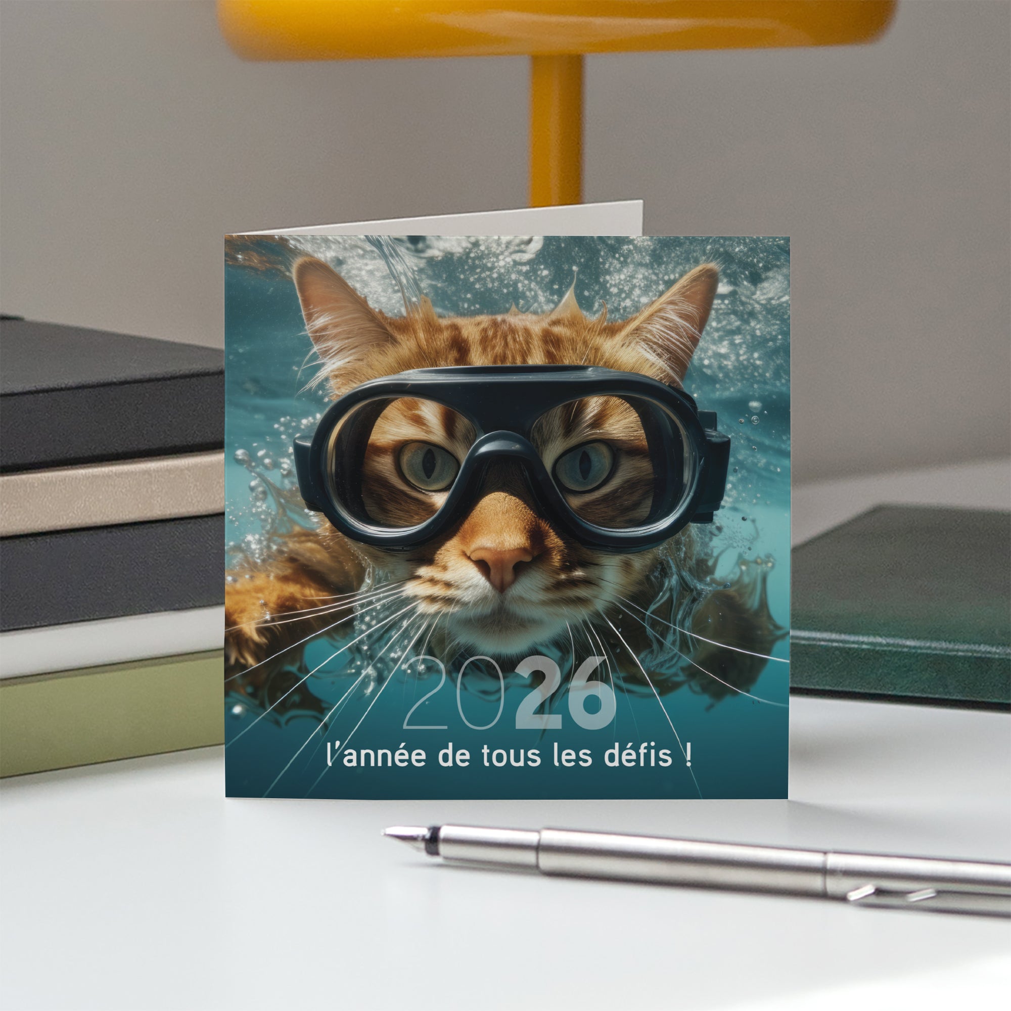 Chat(leureuse) année | Vœux professionnels • Carte de voeux • Carré double photo N° 5