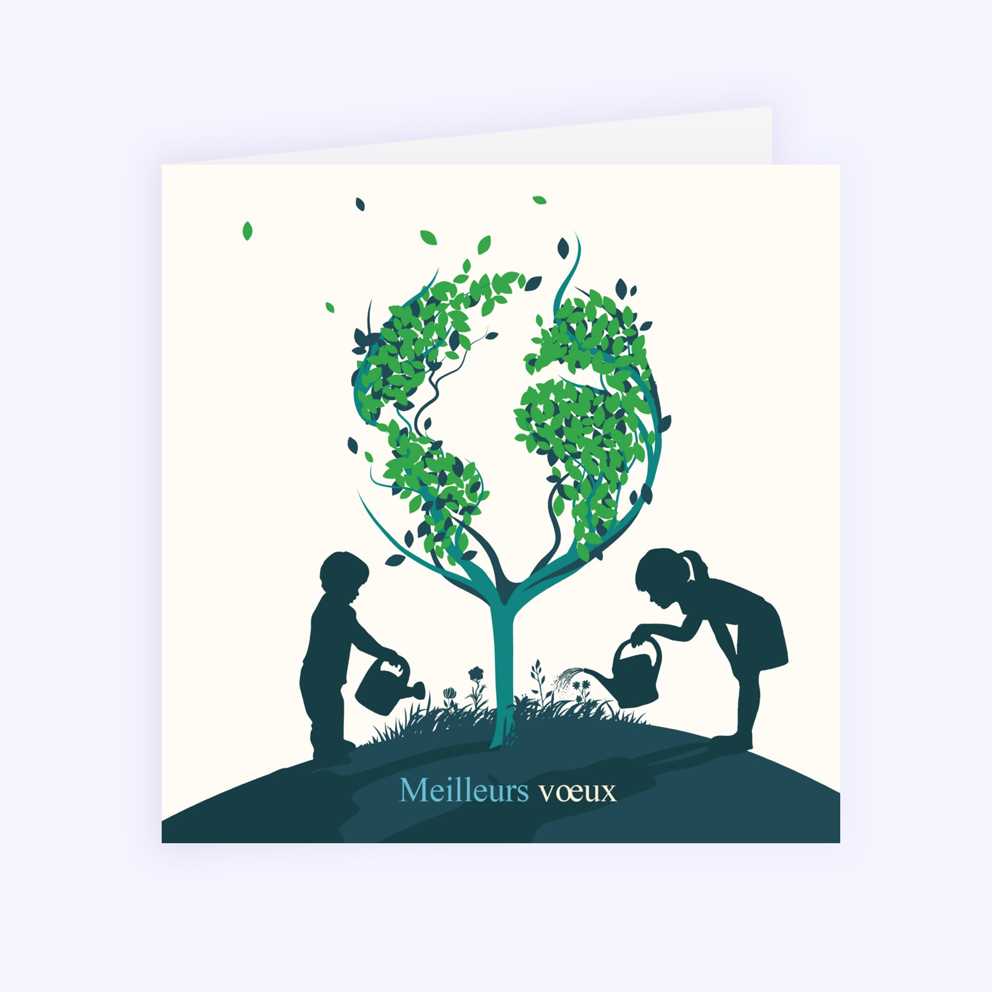 Arbre de vie vert | Vœux professionnels • Carte de voeux • Carré double photo N° 1