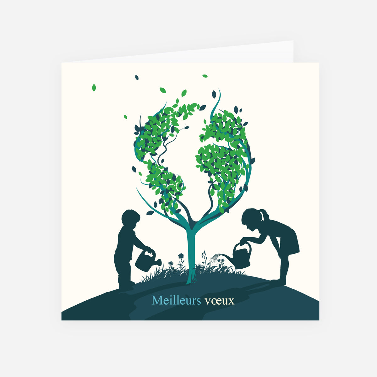 Arbre de vie vert | Vœux professionnels • Carte de voeux • Carré double photo N° 1