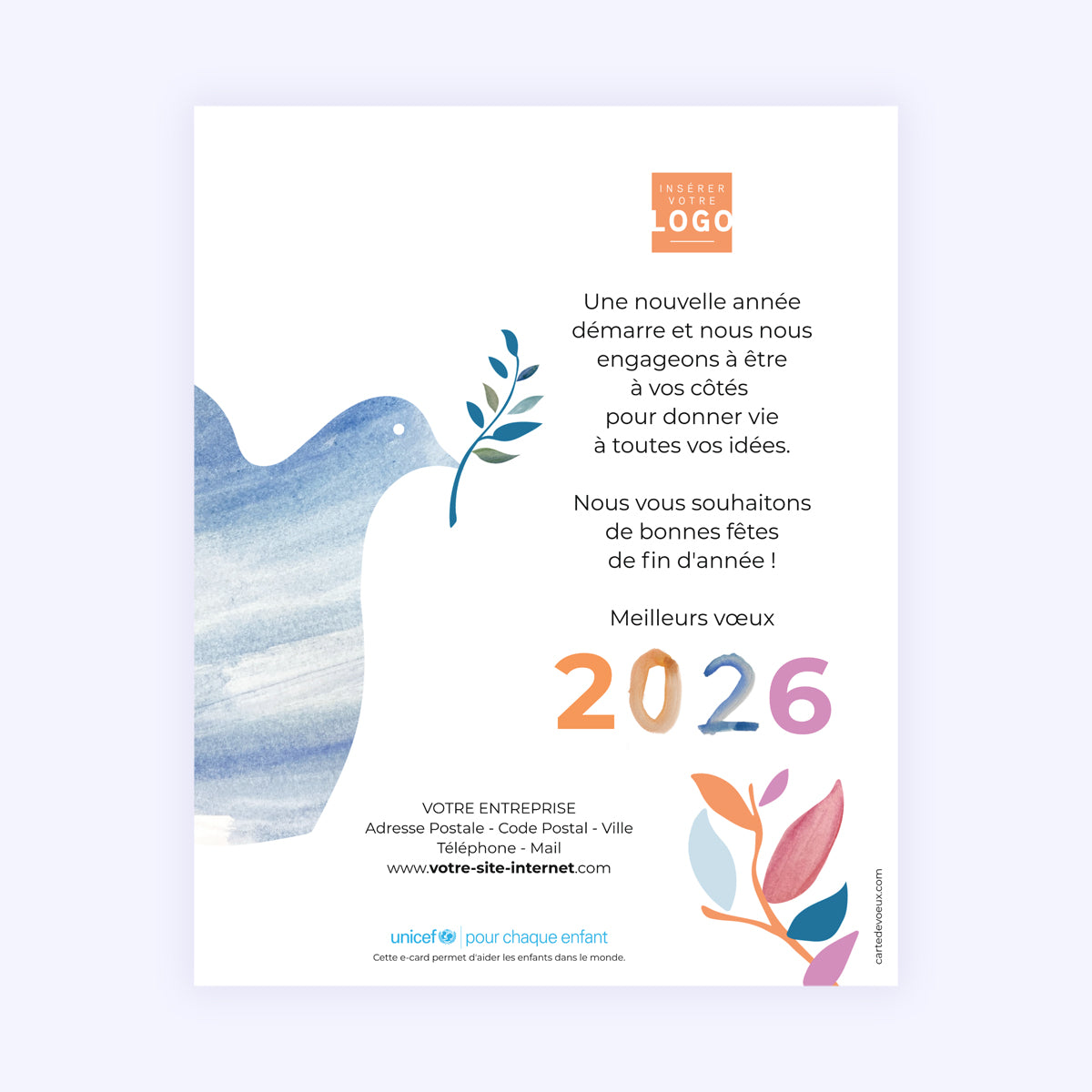 Colombe aquarelle | Vœux professionnels • Carte virtuelle • eCard Image photo N° 1