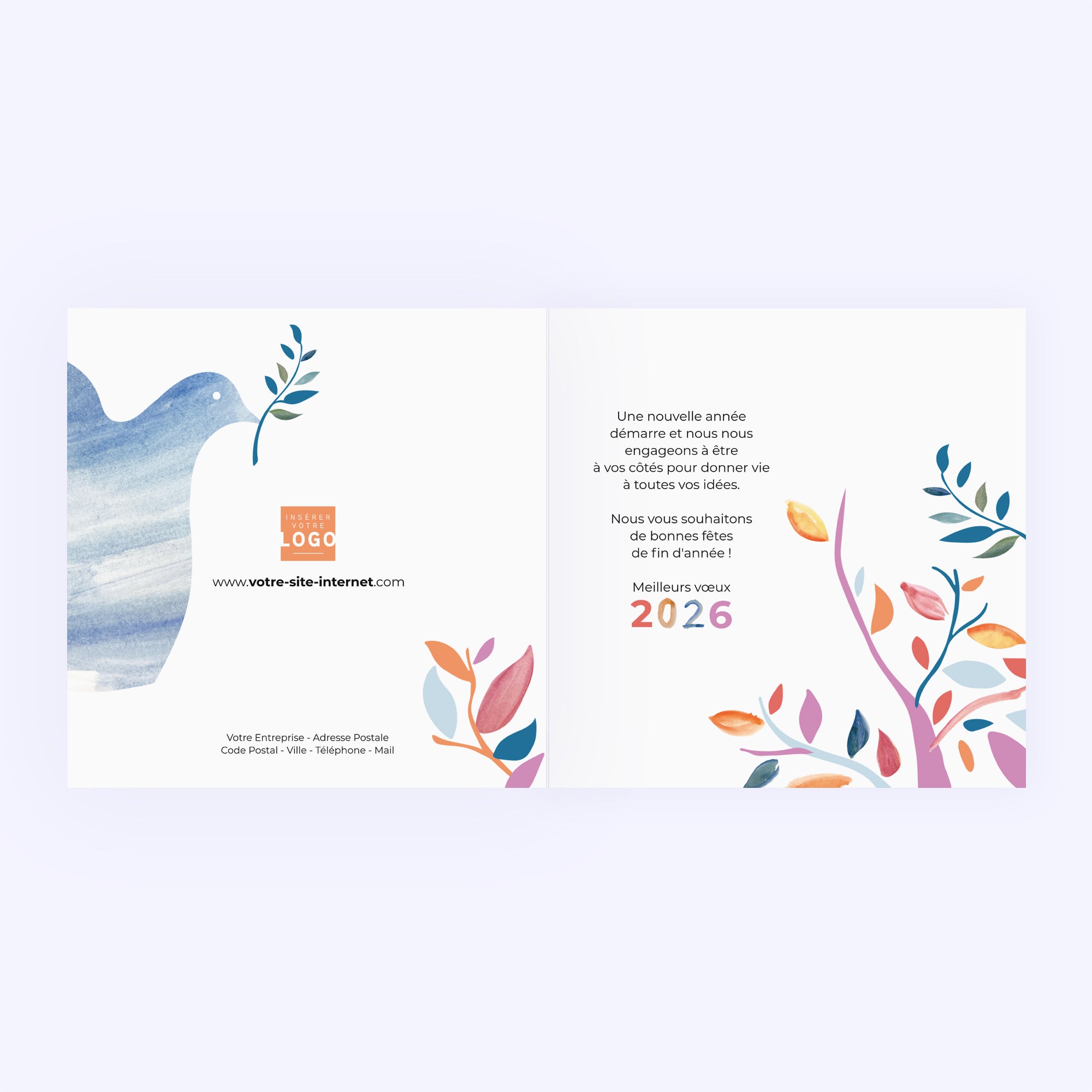 Colombe aquarelle | Vœux professionnels • Carte de voeux • Carré double photo N° 2